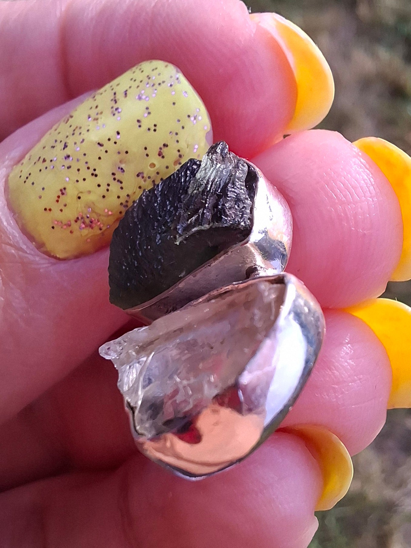 Moldavite & Libyan Desert Glass Pendant, 925 Silver, Tektite (Ref: MLP17)