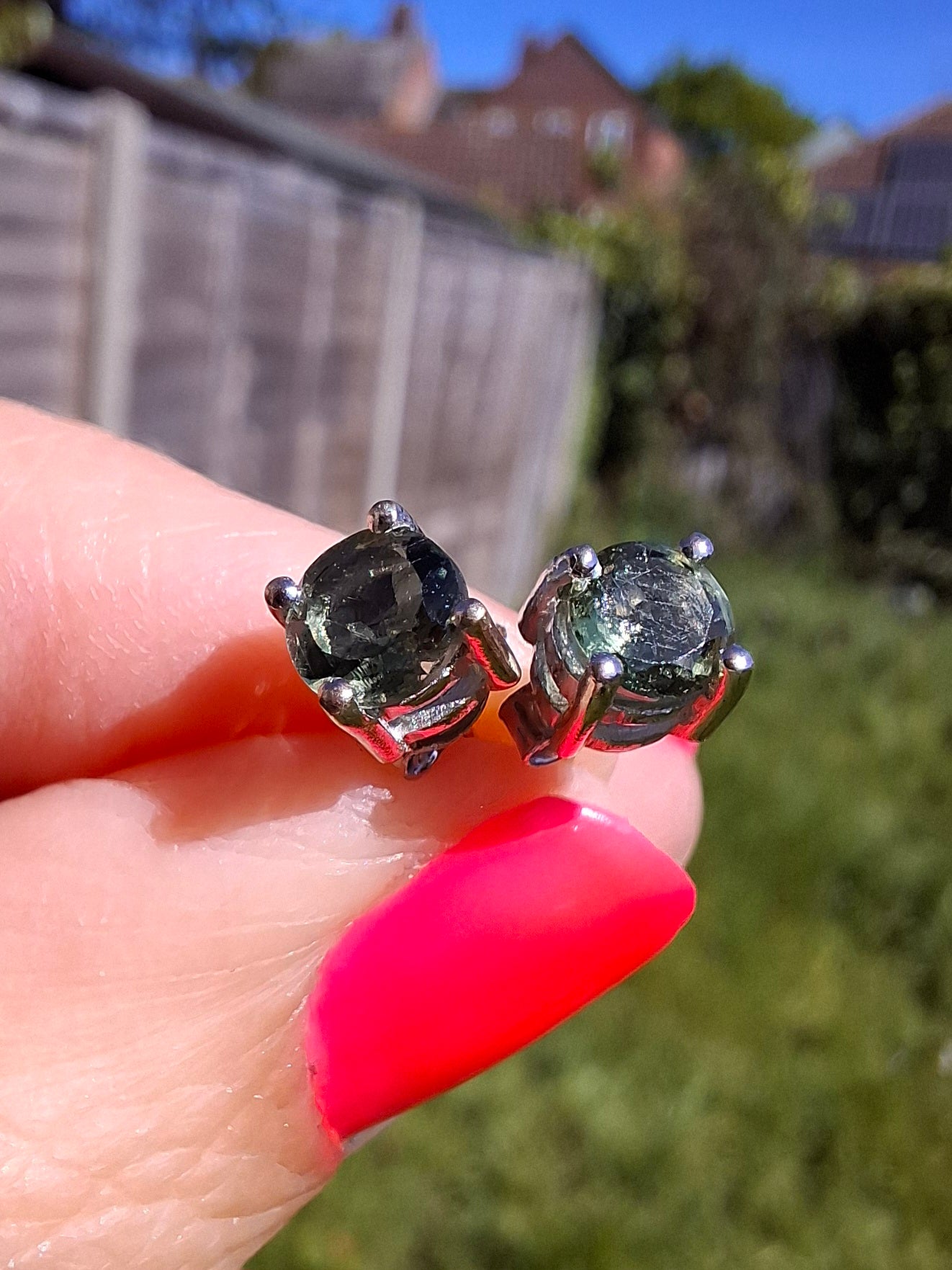 Moldavite (faceted) 5mm STUD EARRINGS, 925 Silver, Tektite (Ref: Pair43)