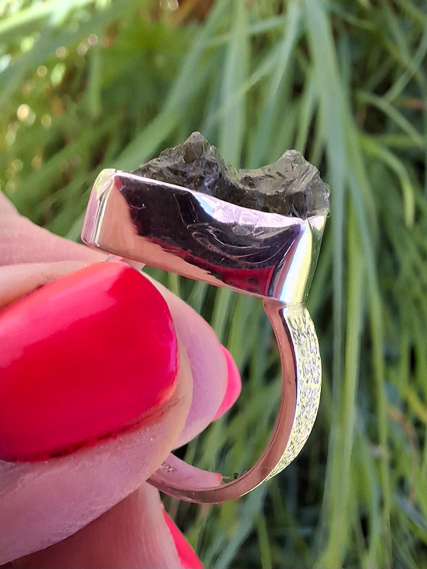 Moldavite Ring, size M, 925 Silver, Tektite (Ref: R307)