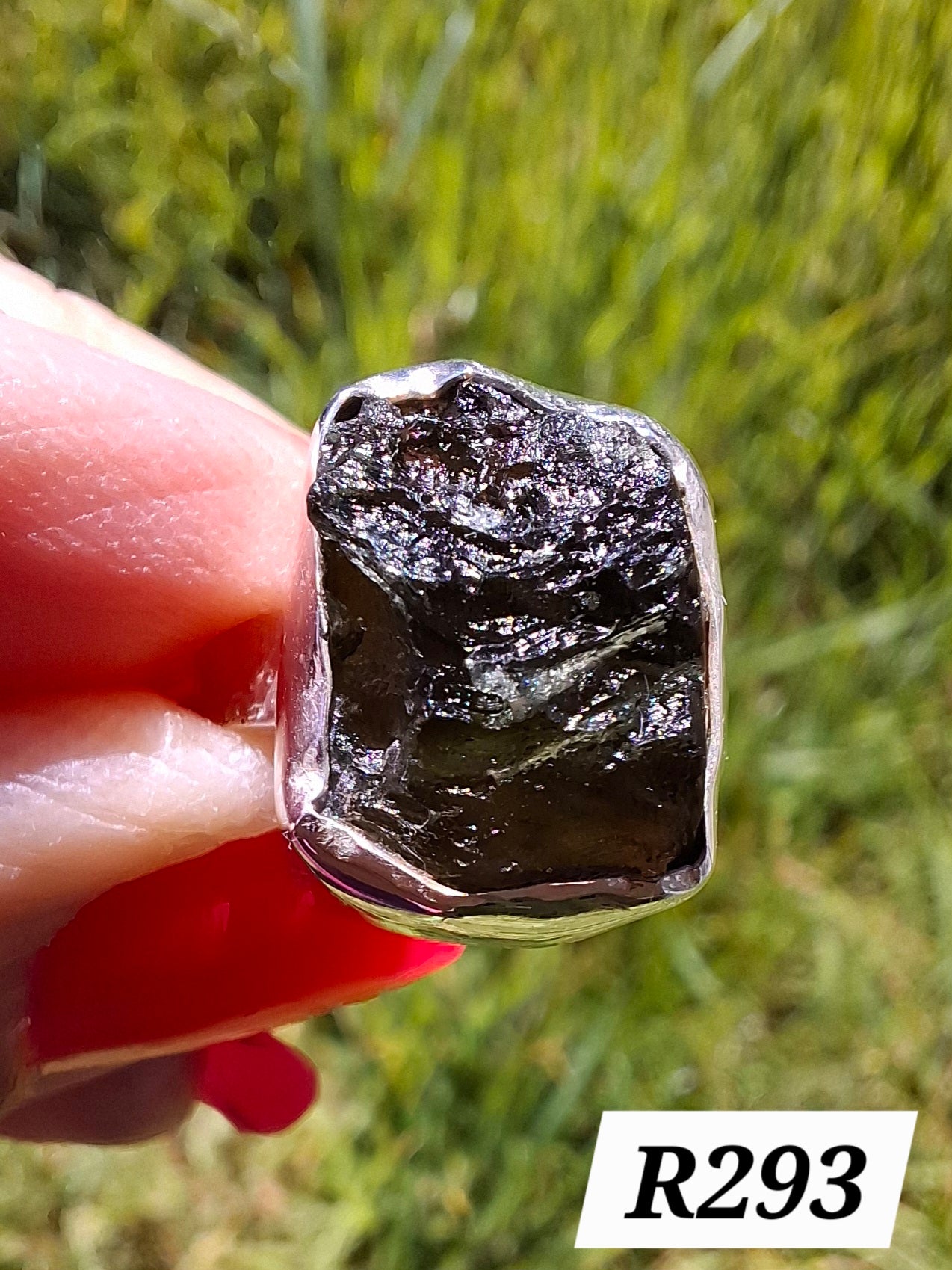 Moldavite Ring, size large G/small H, 925 Silver, Tektite (Ref: R293)