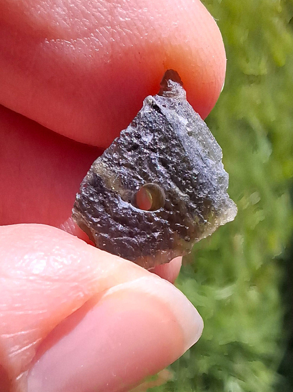 DRILLED Moldavite Piece, 0.92g, Tektite (Ref: D8)
