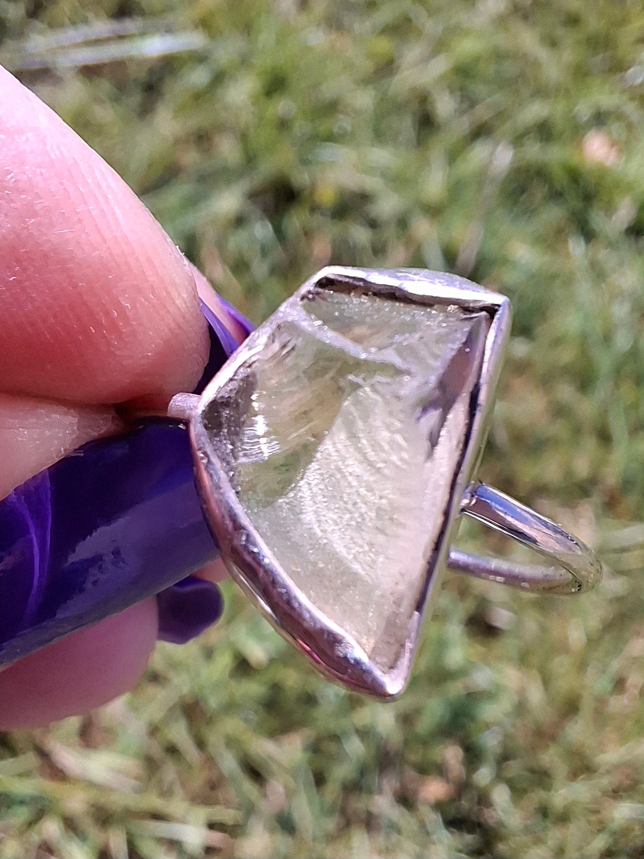 Libyan Desert Glass Ring, size W, 925 Silver, Tektite (Ref: LR61)