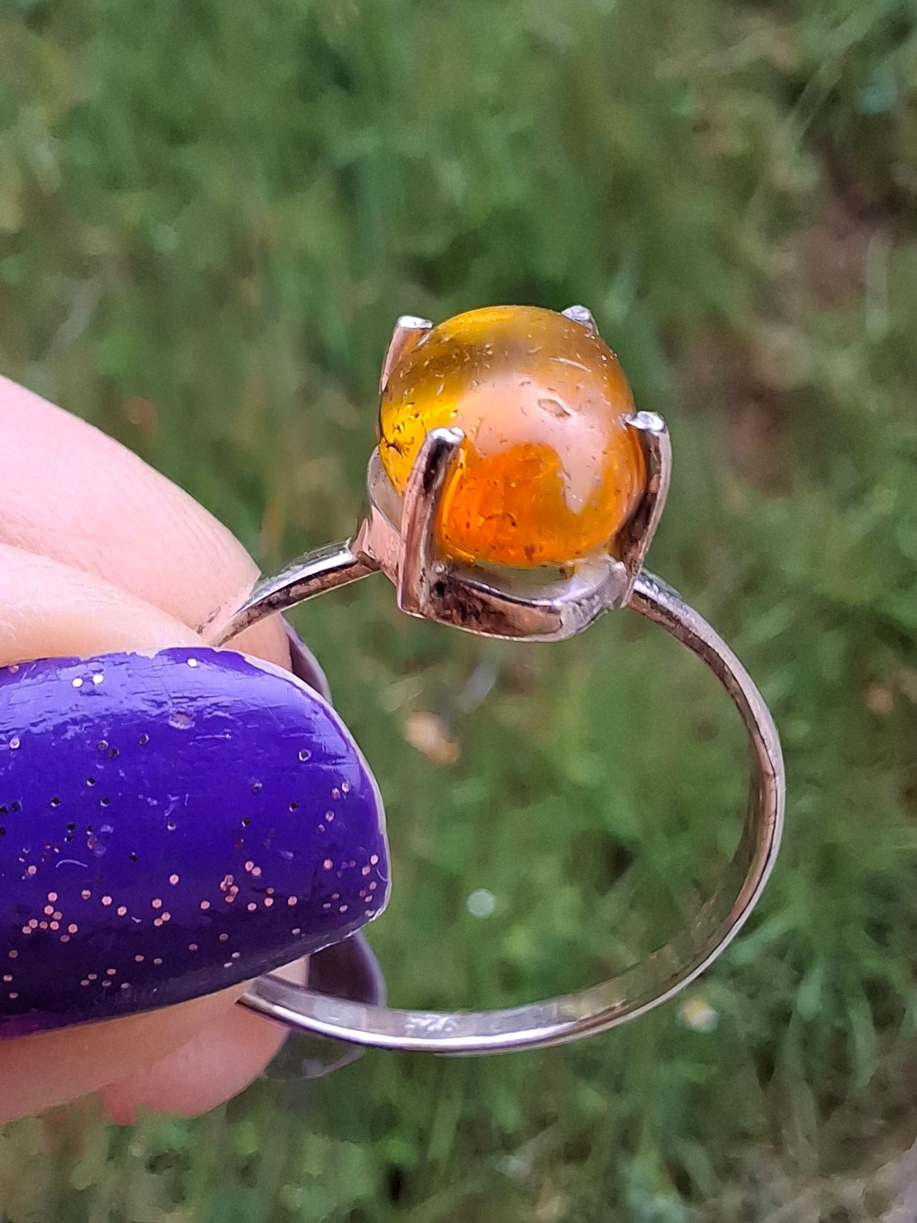 Baltic Amber Ring, size large Y, 925 Silver, Fossil (Ref: AR38)