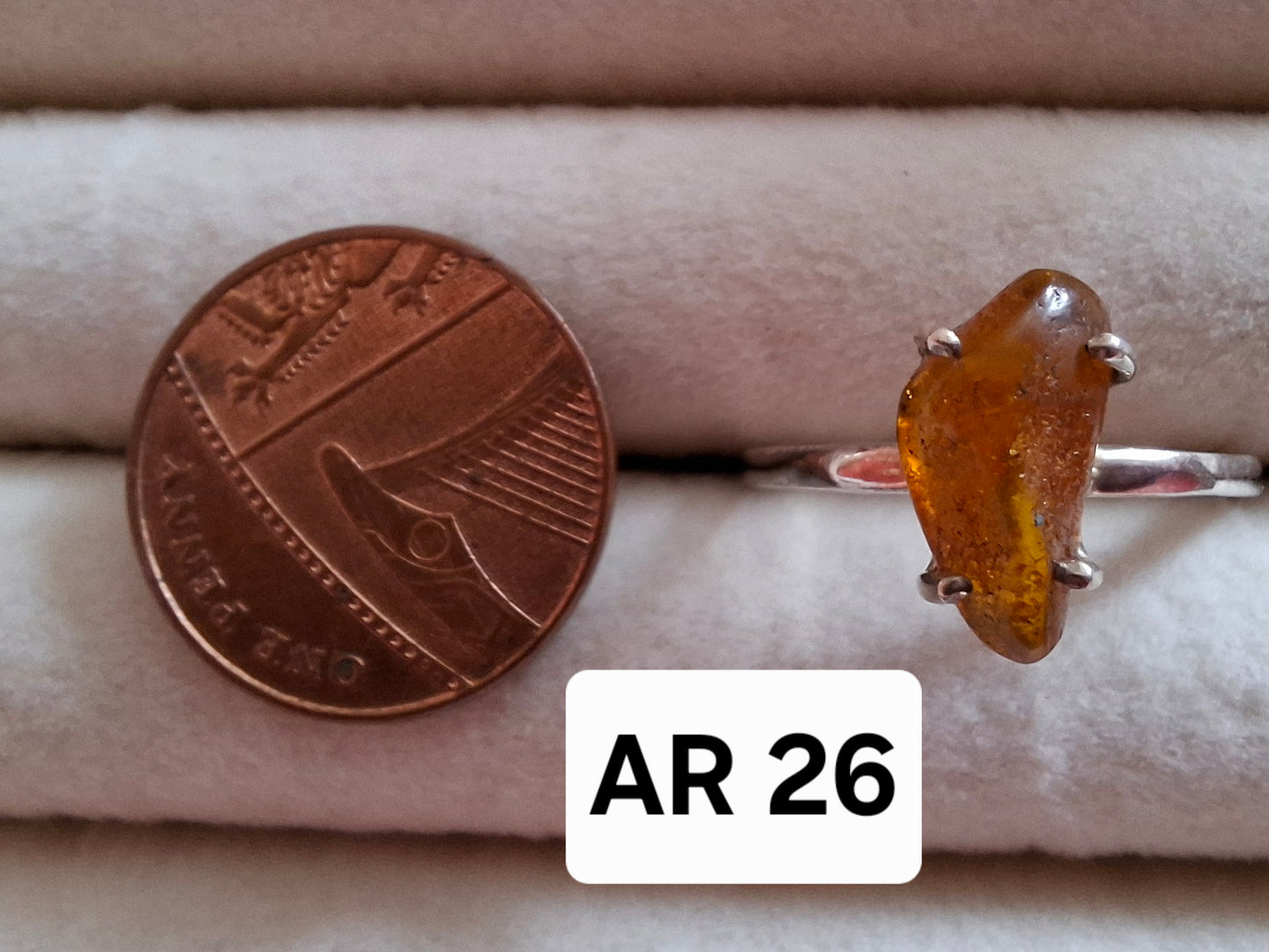 Baltic Amber Ring, size large V, 925 Silver, Fossil (Ref: AR26)
