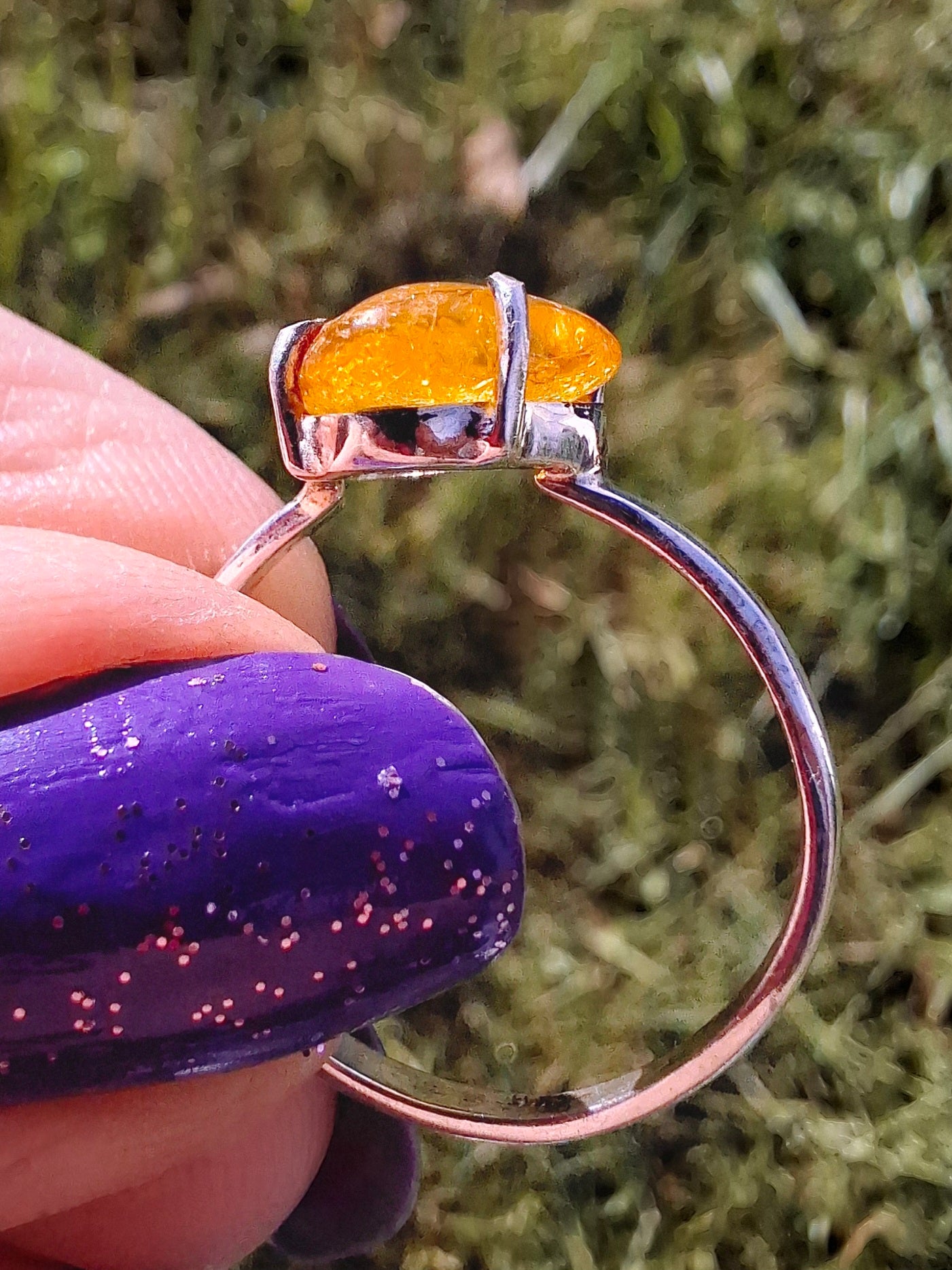 Baltic Amber Ring, size large R, 925 Silver, Fossil (Ref: AR16)