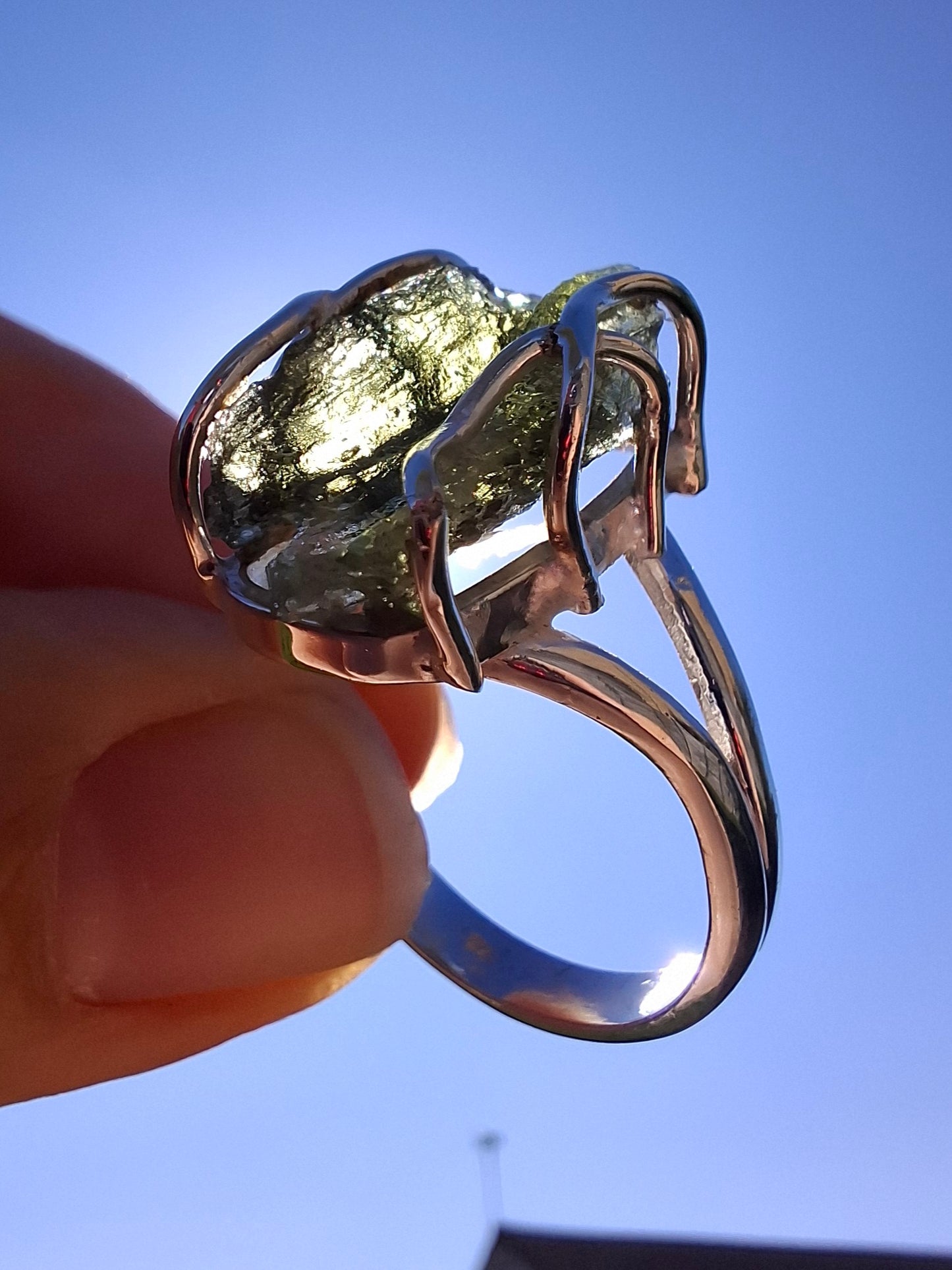 Moldavite Ring, size U, 925 Silver (Ref: R13)