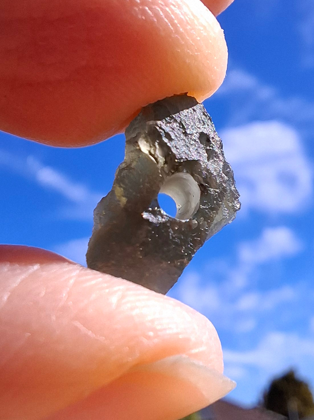 DRILLED, Moldavite Piece, 0.96g, Tektite (Ref: D27)
