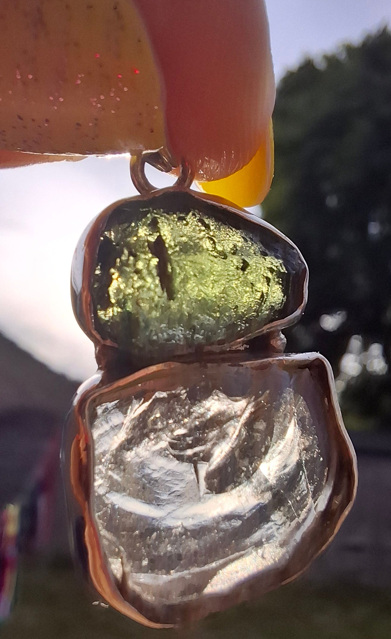 Moldavite & Libyan Desert Glass Pendant, 925 Silver, Tektite (Ref: MLP14)