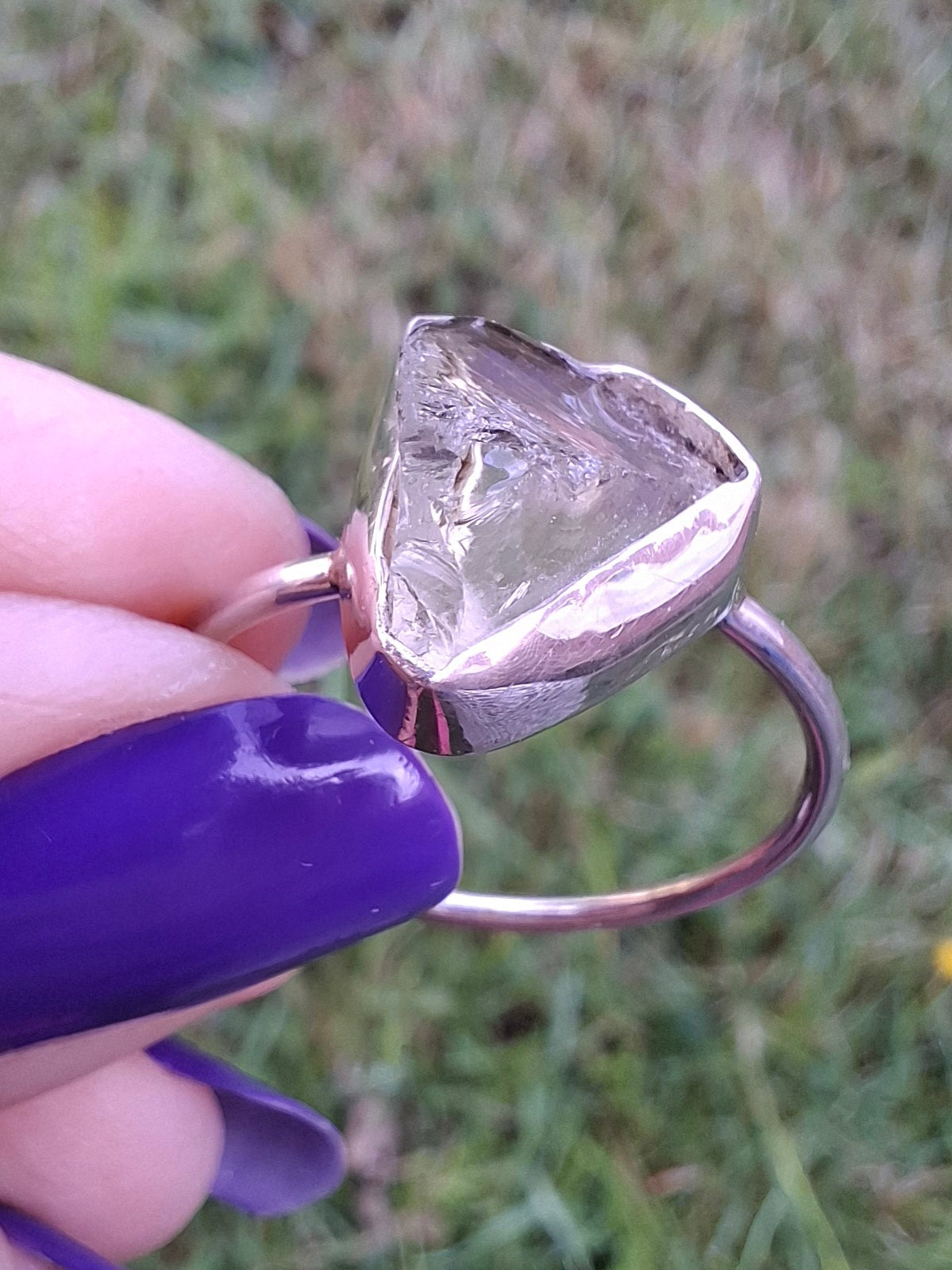 Libyan Desert Glass Ring, size large V, 925 Silver, Tektite (Ref: LR55)