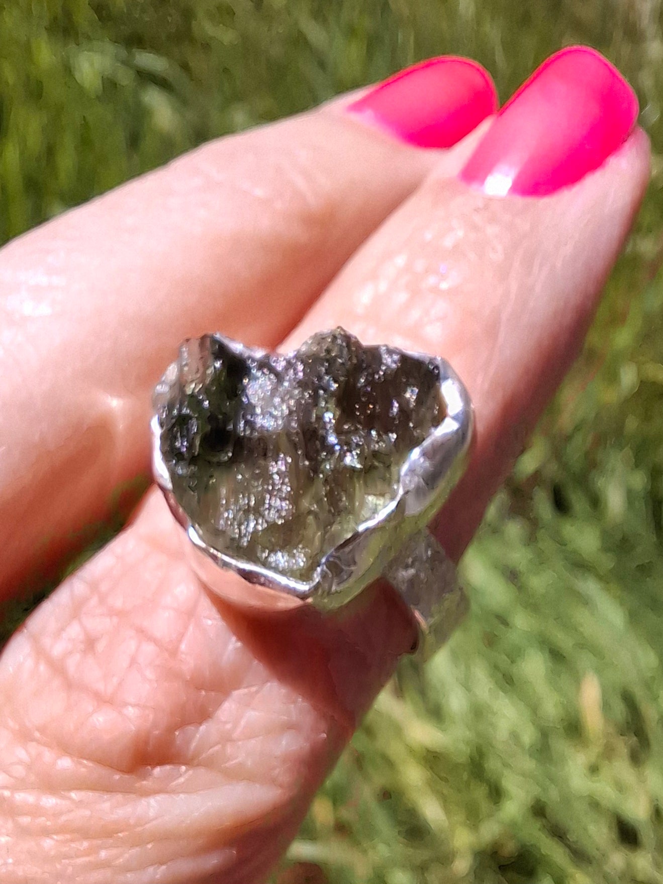 Moldavite Ring, size M, 925 Silver, Tektite (Ref: R307)