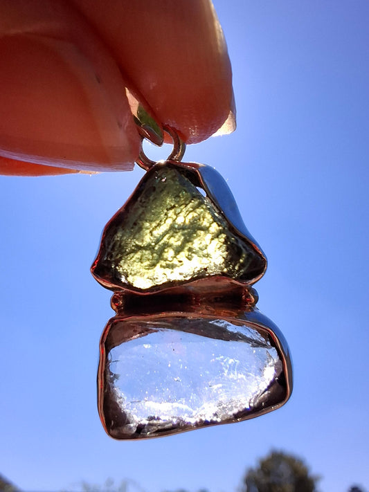 Moldavite & Libyan Desert Glass Pendant, 925 Silver, Tektite (Ref: MLP8)