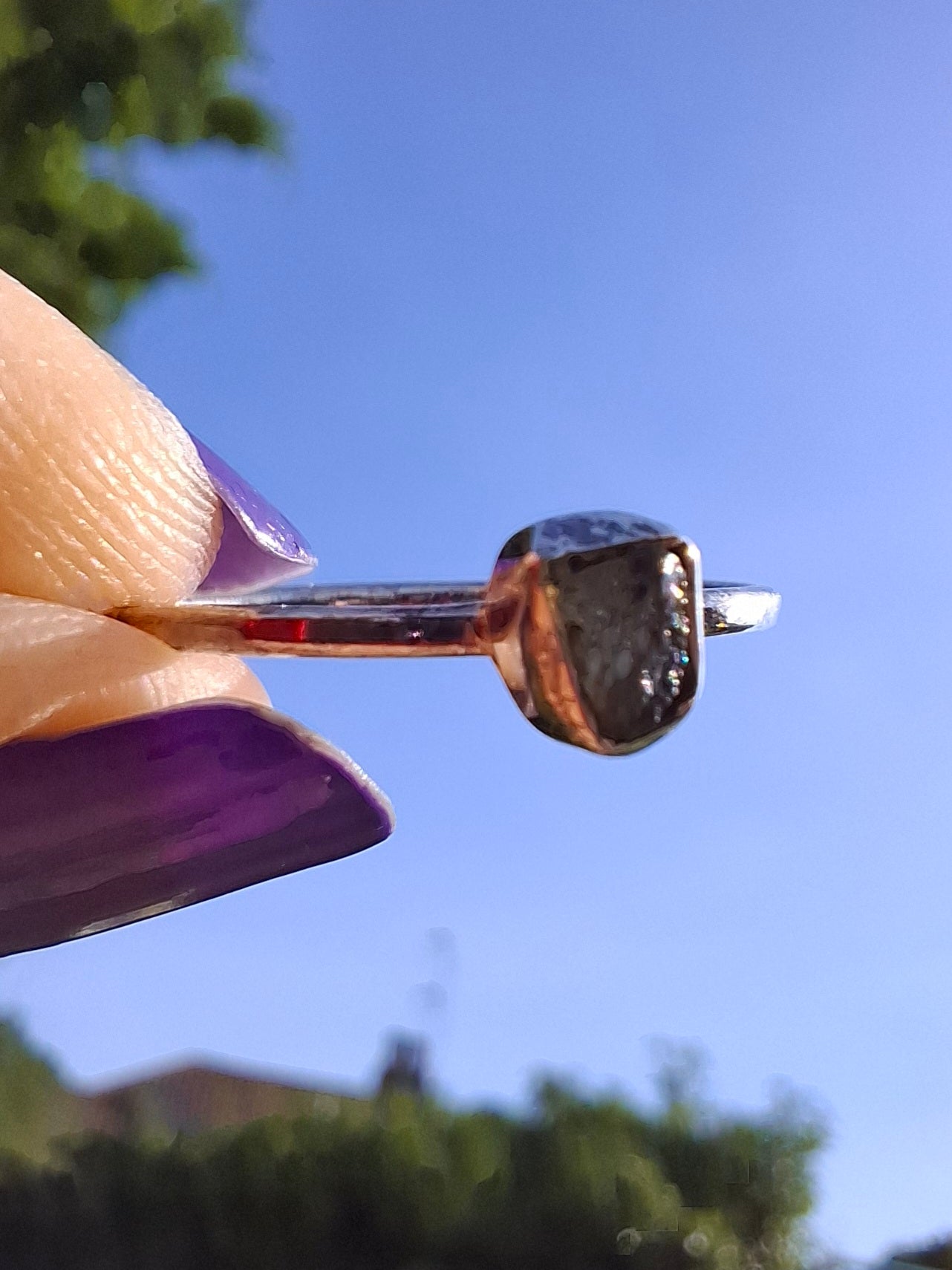 Moldavite Ring, size large O/small P, 925 Silver, Tektite (Ref: R41)