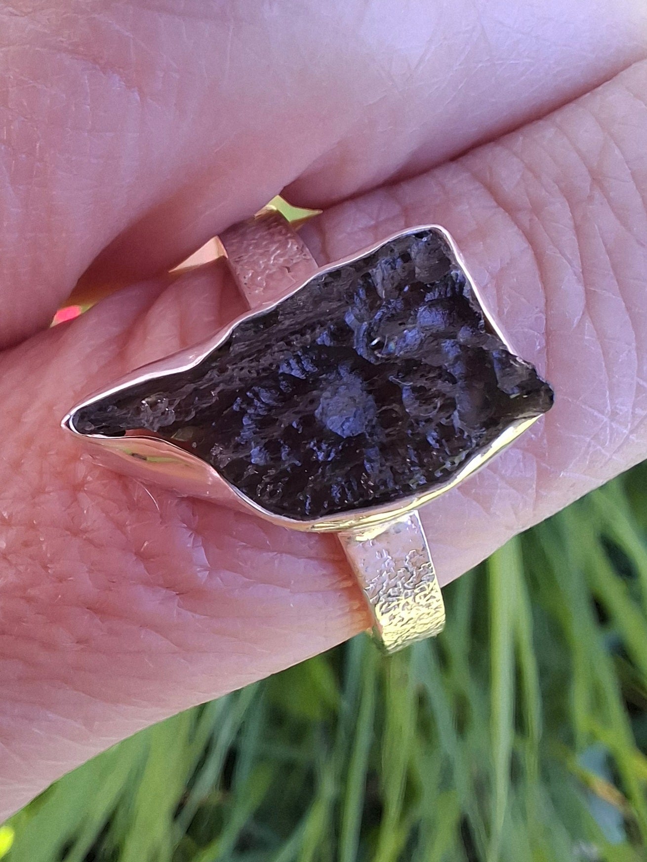 Moldavite Ring, size Y, 925 Silver, Tektite (Ref: R331)