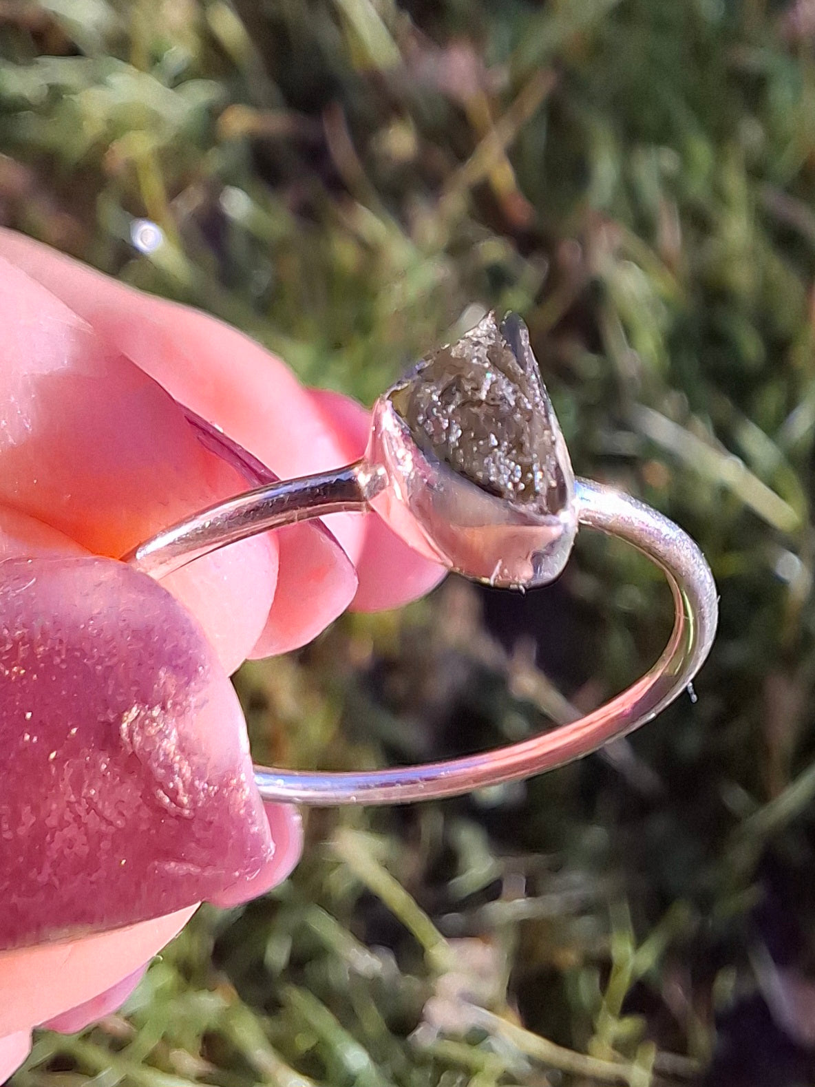 Moldavite Ring, size large R/small S, 925 Silver, Tektite (Ref: R53)