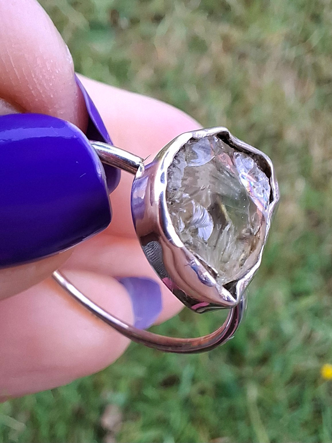 Libyan Desert Glass Ring, size large V, 925 Silver, Tektite (Ref: LR60)