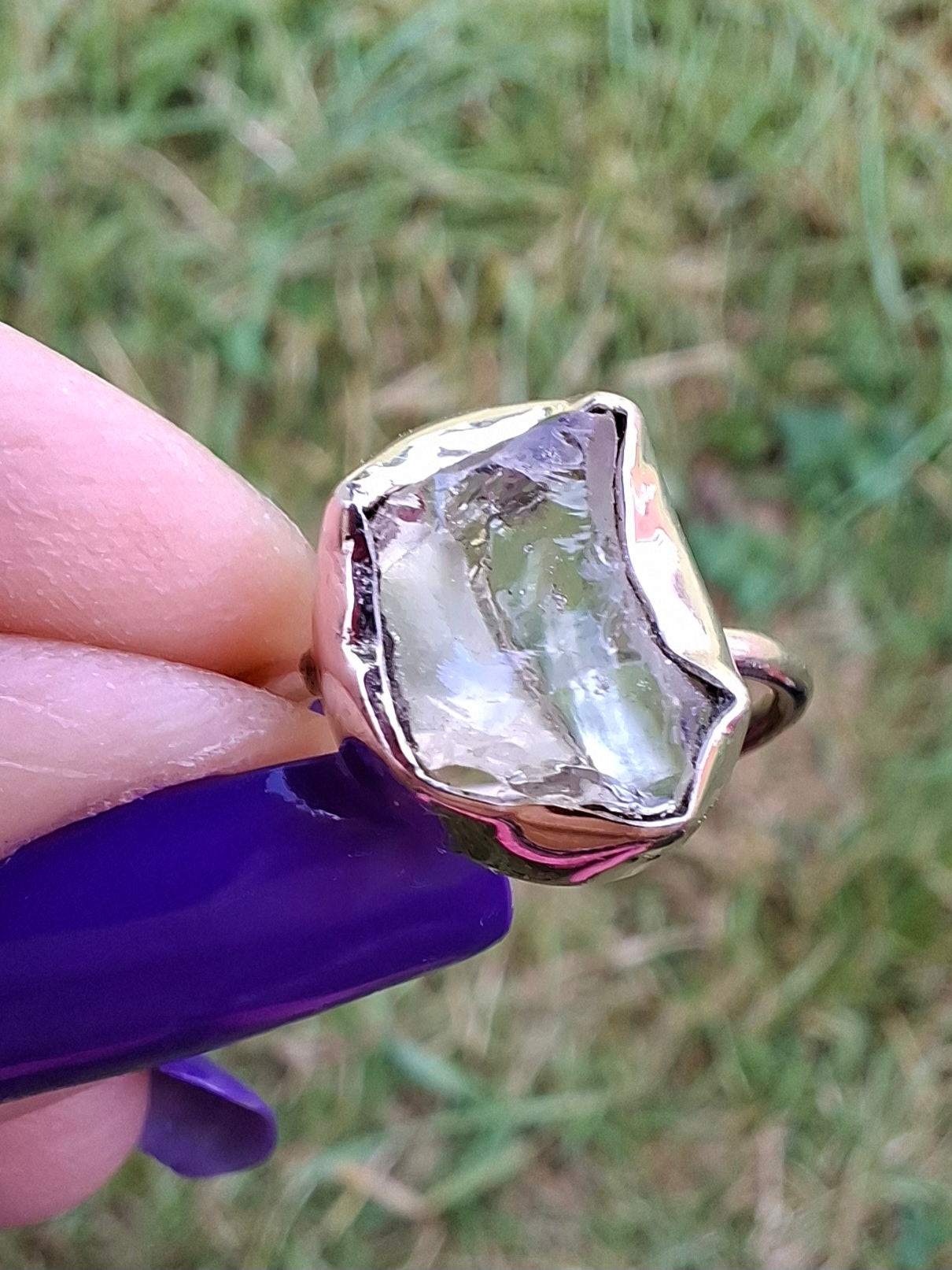 Libyan Desert Glass Ring, size large M, 925 Silver, Tektite (Ref: LR20)
