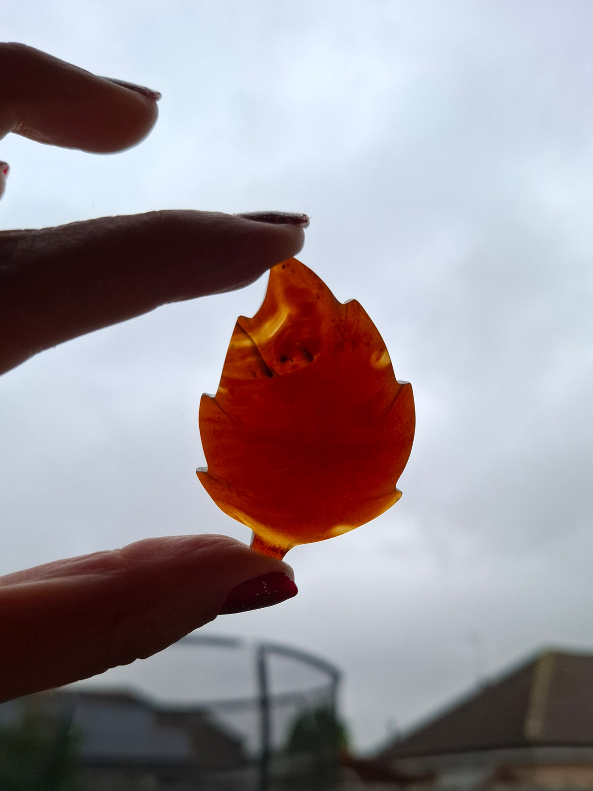 Red Amber Leaf Carving, 7.69g, Fossil (Ref: Leaf10)