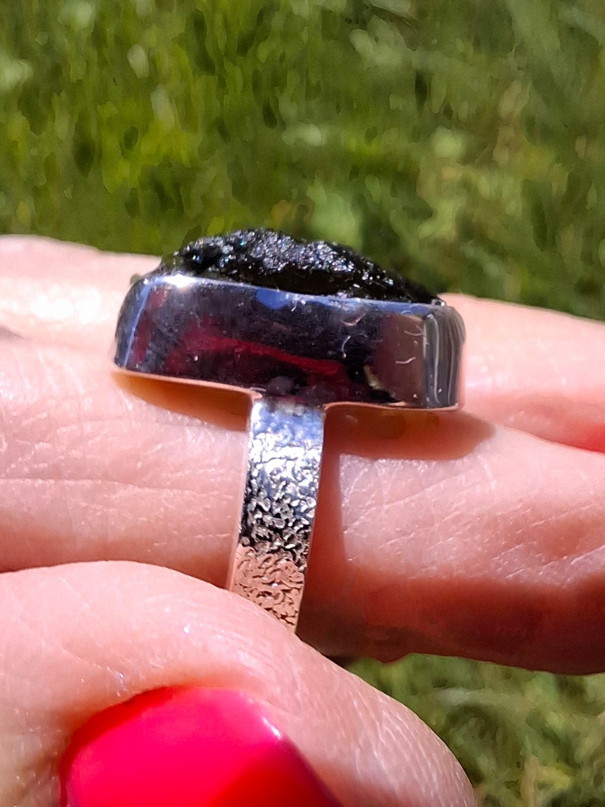 Moldavite Ring, size K, 925 Silver, Tektite (Ref: R300)