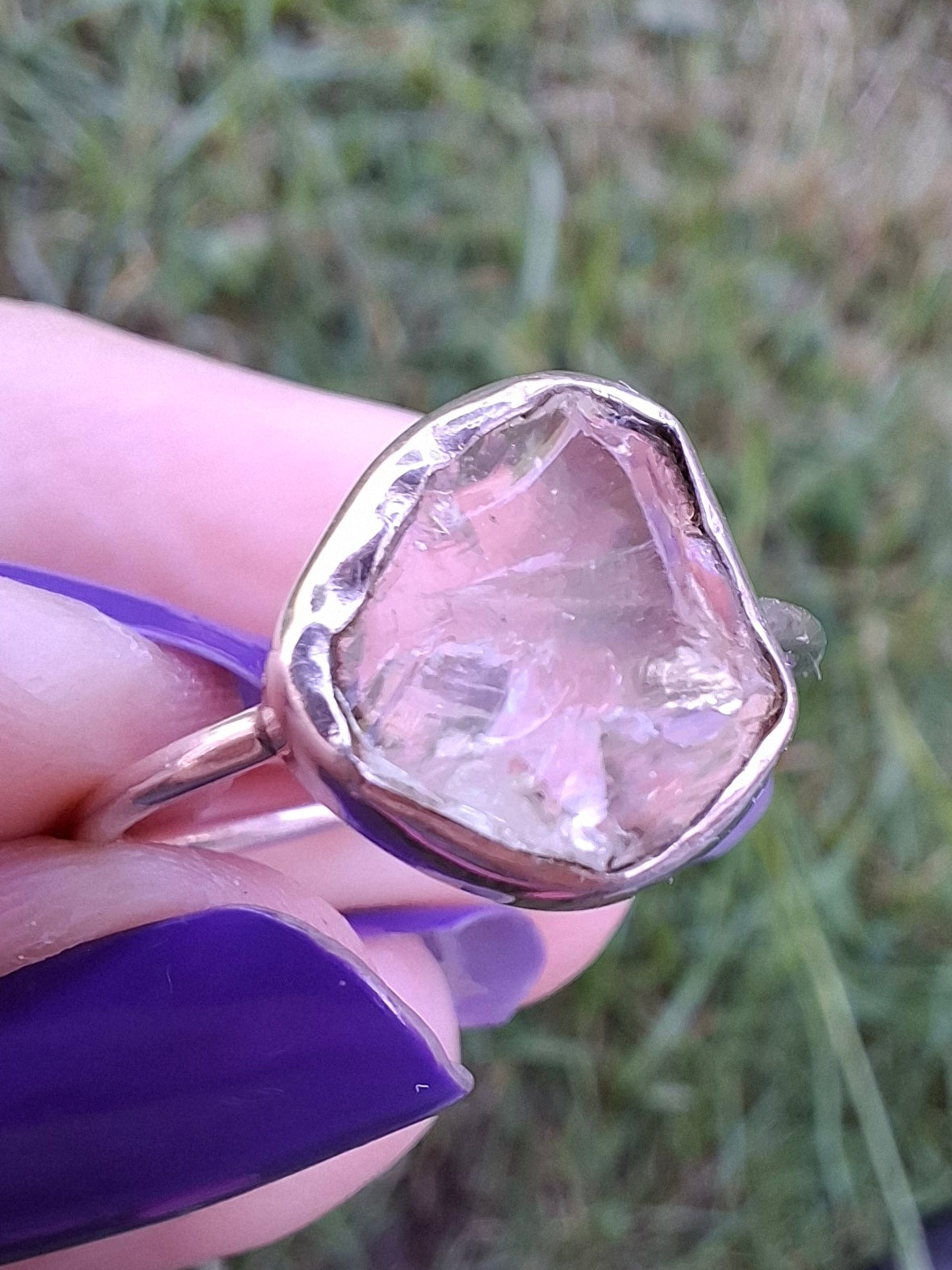 Libyan Desert Glass Ring, size large T, 925 Silver, Tektite (Ref: LR50)