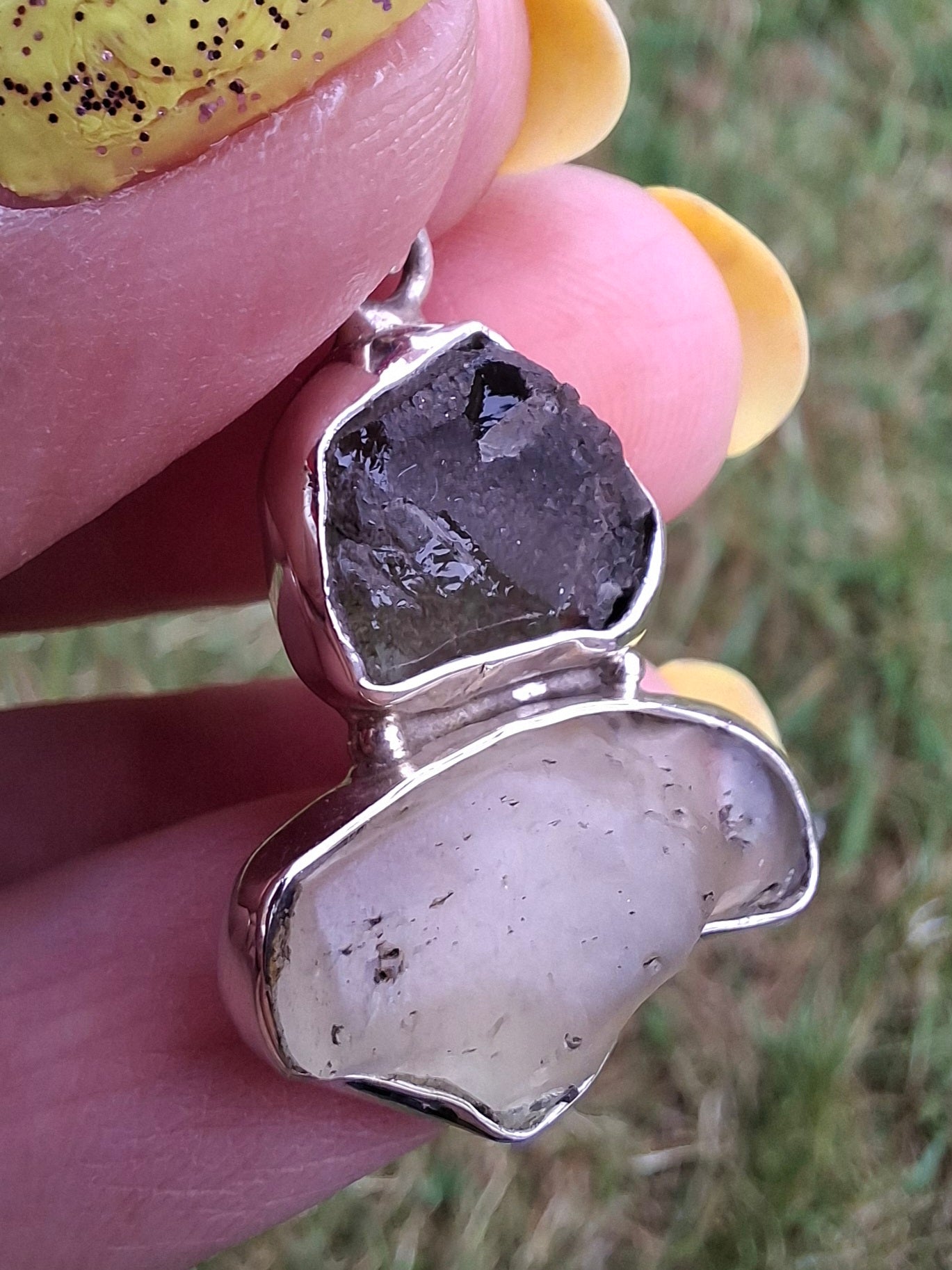 Moldavite & Libyan Desert Glass Pendant, 925 Silver, Tektite (Ref: MLP10)