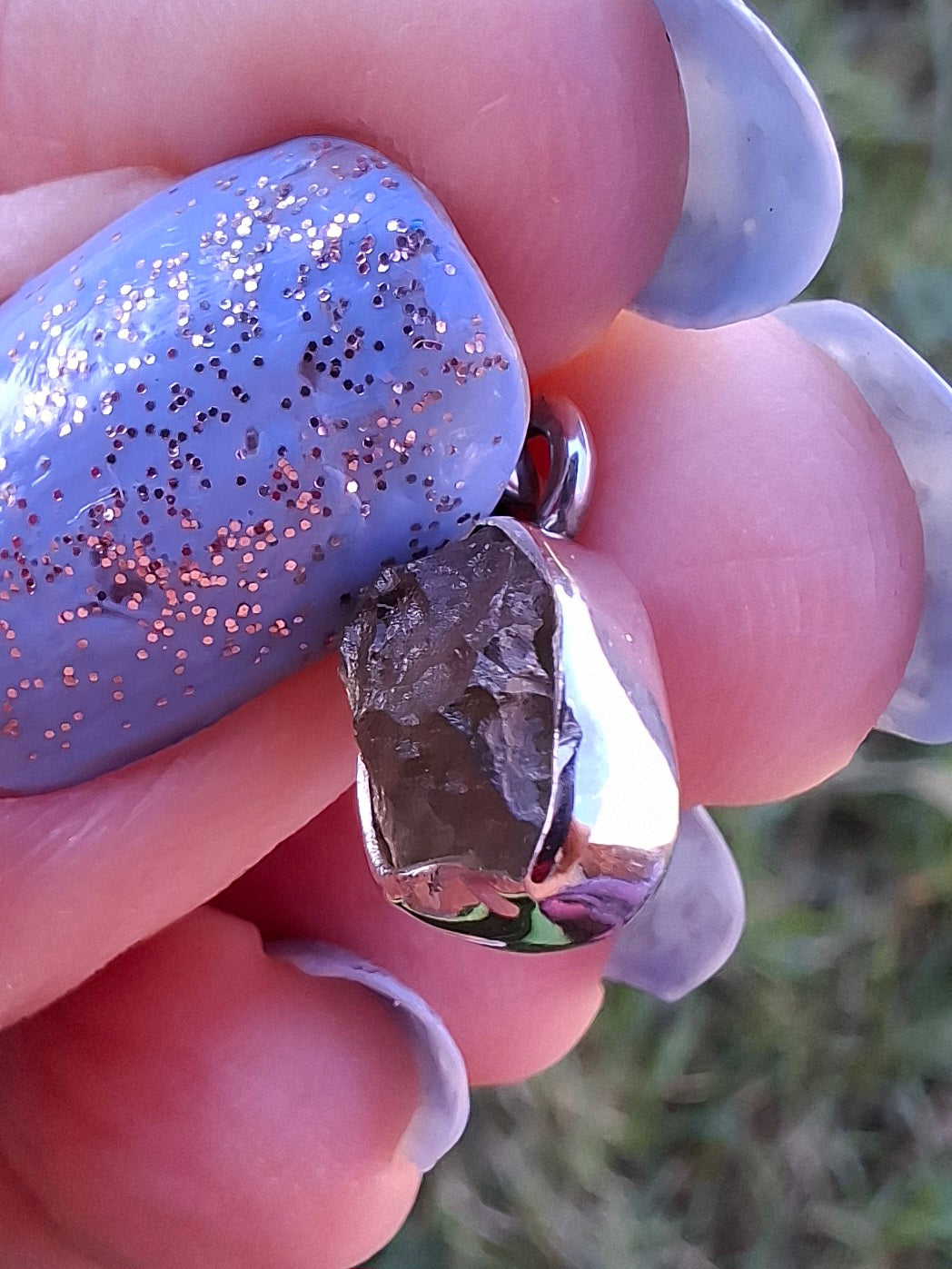 Moldavite Pendant, 925 Silver, Tektite (Ref: P86)