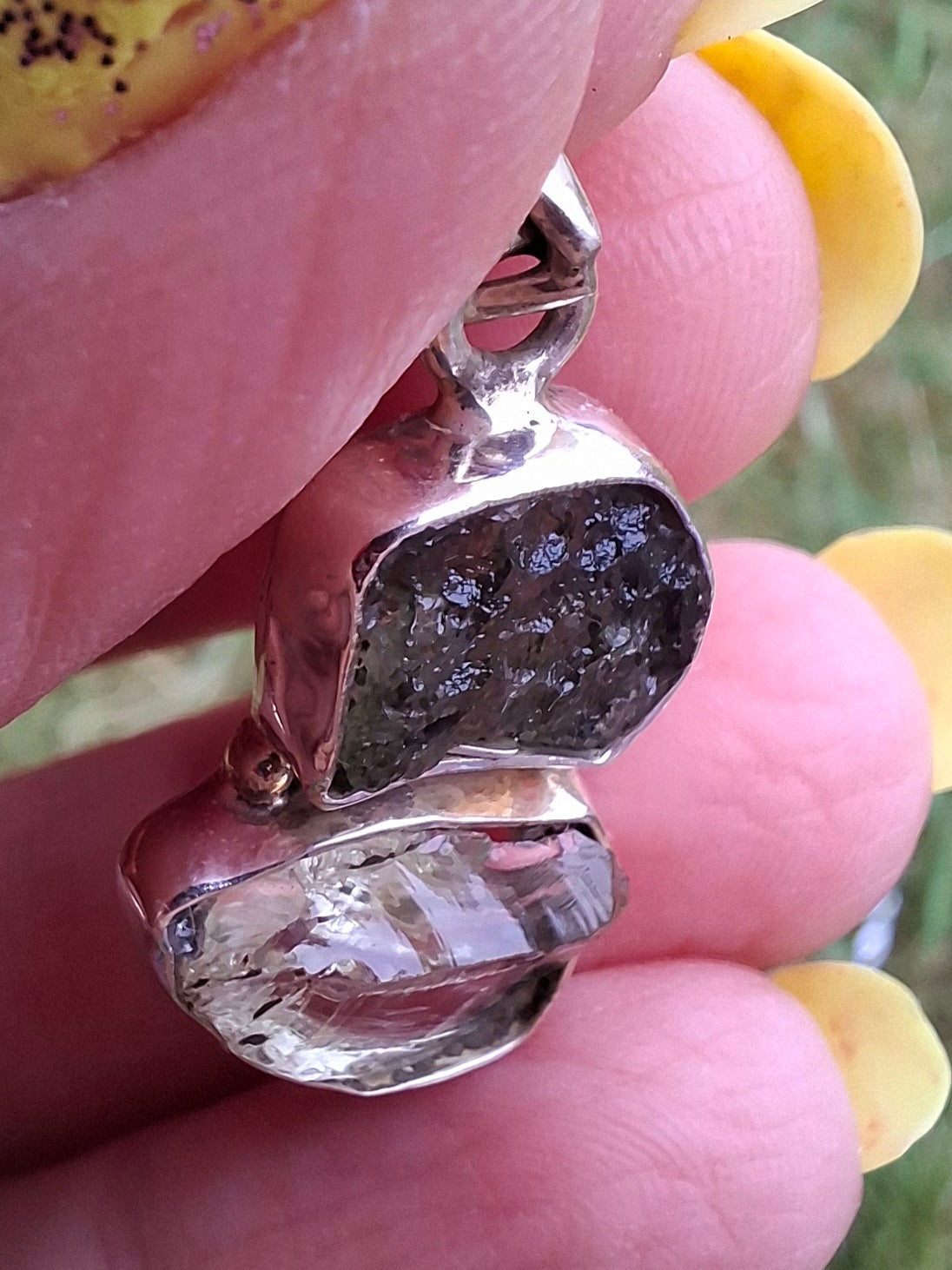 Moldavite & Libyan Desert Glass Pendant, 925 Silver, Tektite (Ref: MLP4)