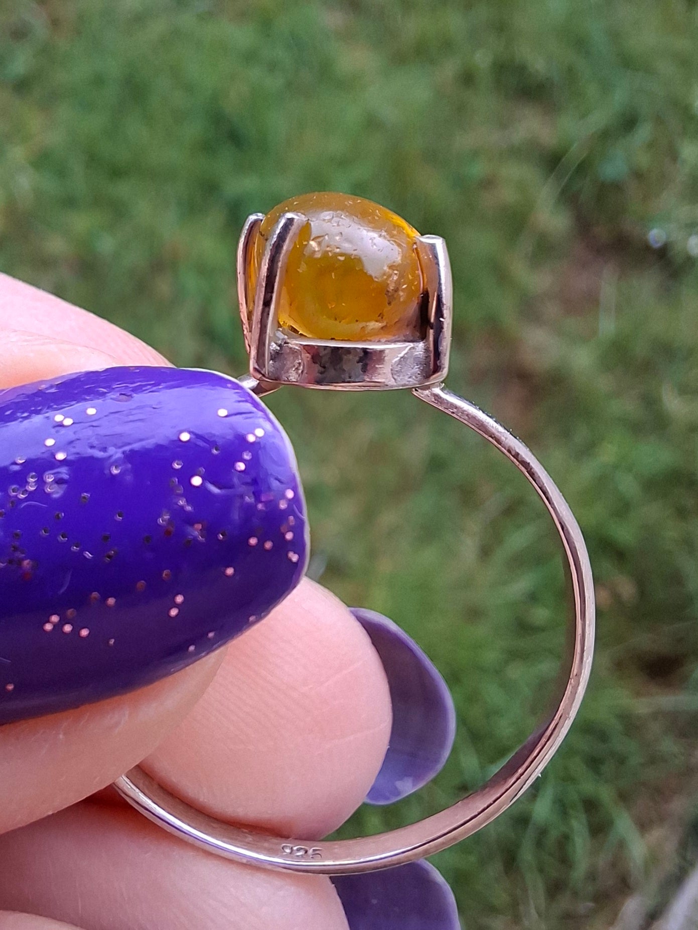 Baltic Amber Ring, size large Y, 925 Silver, Fossil (Ref: AR38)