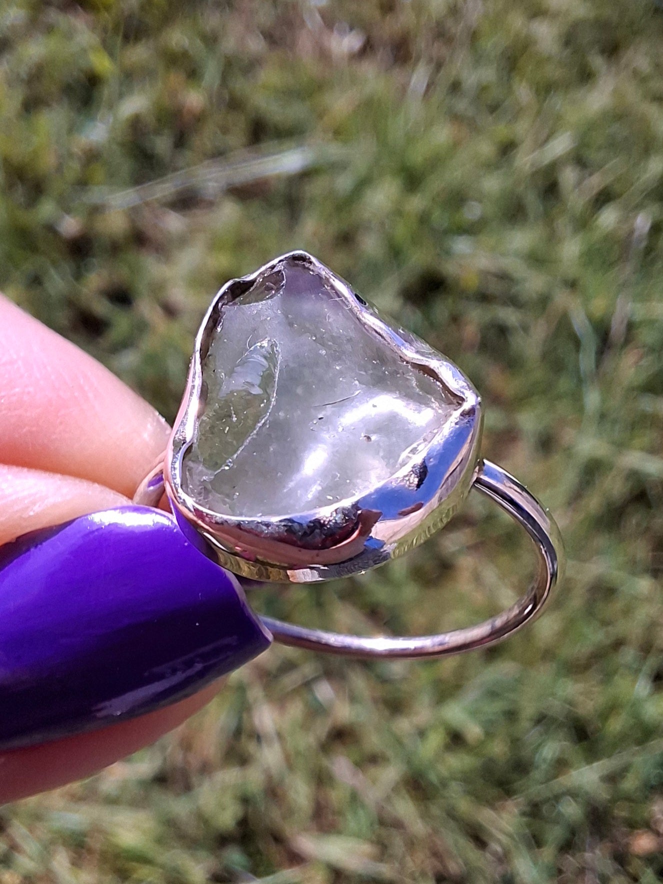 Libyan Desert Glass Ring, size small R, 925 Silver, Tektite (Ref: LR40)