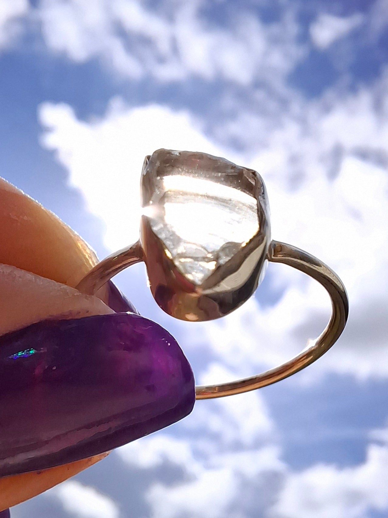 Libyan Desert Glass Ring, size large T/small U, 925 Silver, Tektite (Ref: LR51)