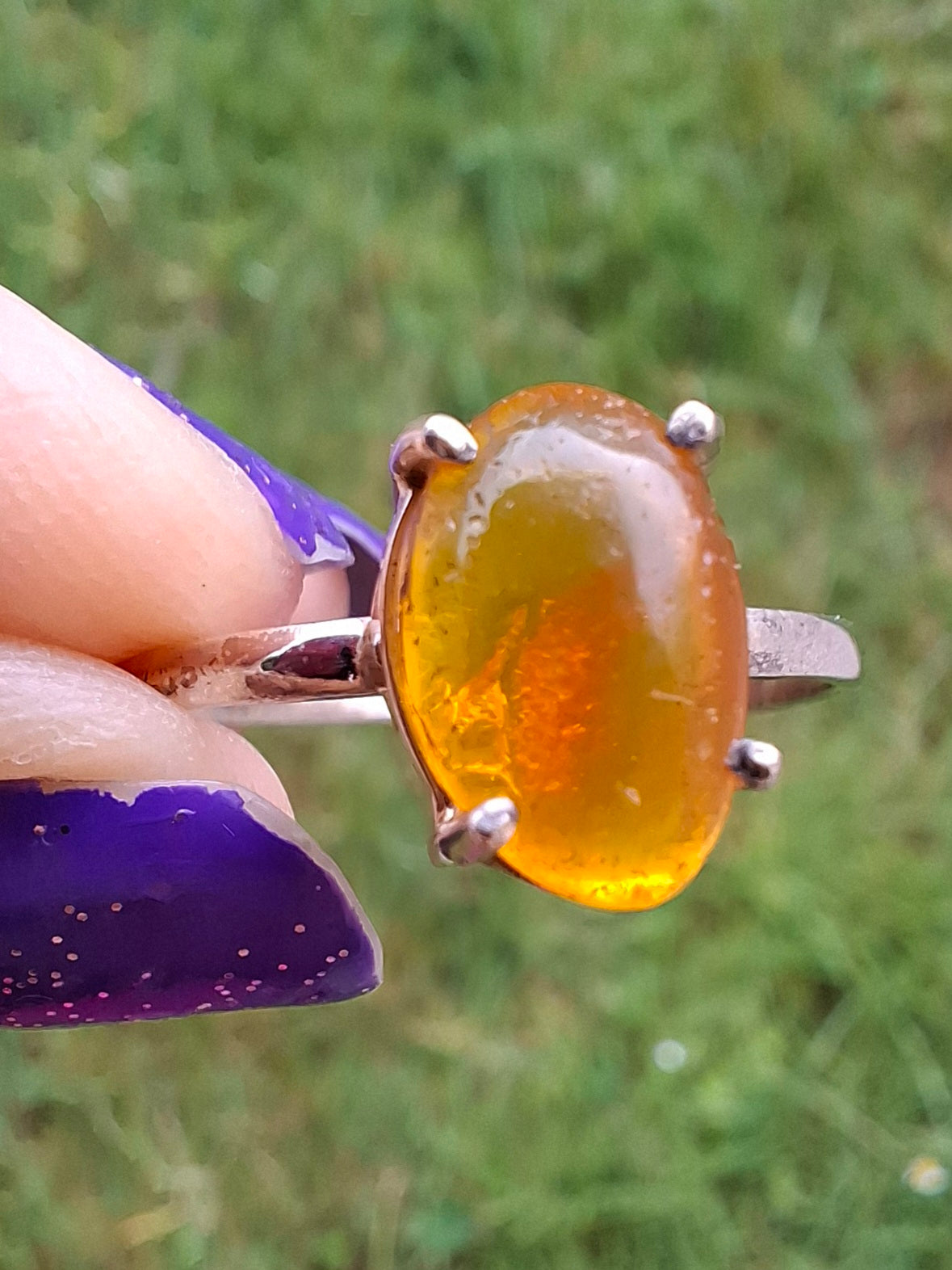 Baltic Amber Ring, size large Y, 925 Silver, Fossil (Ref: AR38)