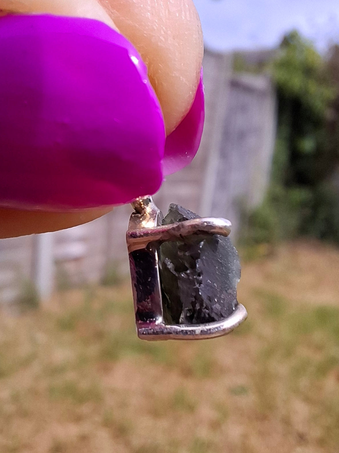 Moldavite Claw Pendant, 925 Silver, Tektite (Ref: P17)