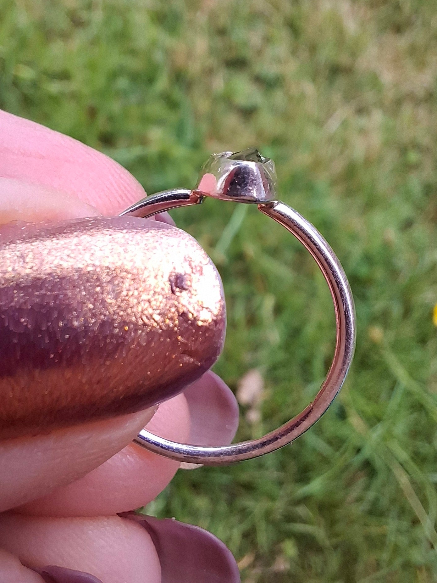 Moldavite Ring, size large M/small N, 925 Silver, Tektite (Ref: R39)