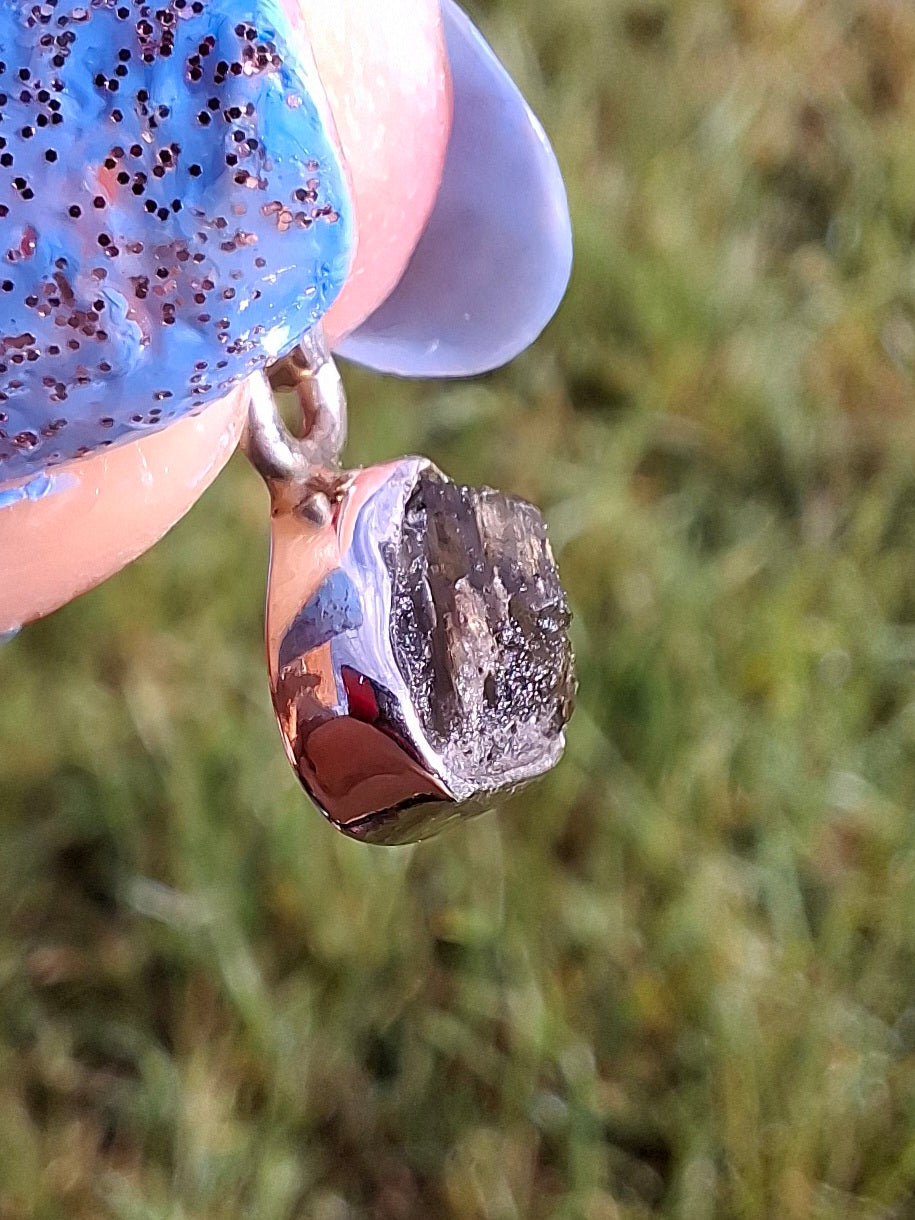 Moldavite Pendant, 925 Silver, Tektite (Ref: P57)