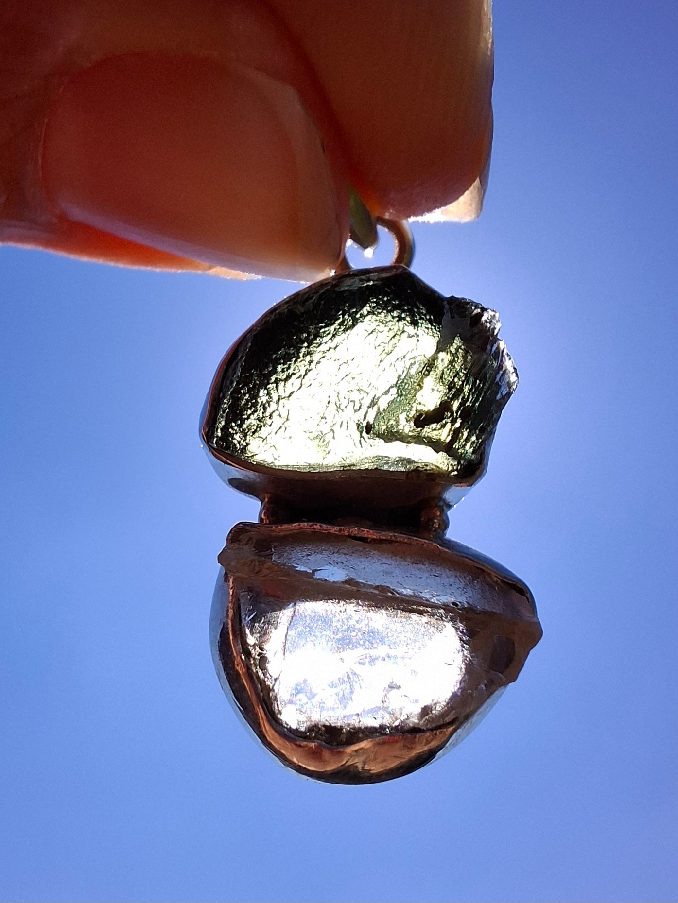 Moldavite & Libyan Desert Glass Pendant, 925 Silver, Tektite (Ref: MLP17)