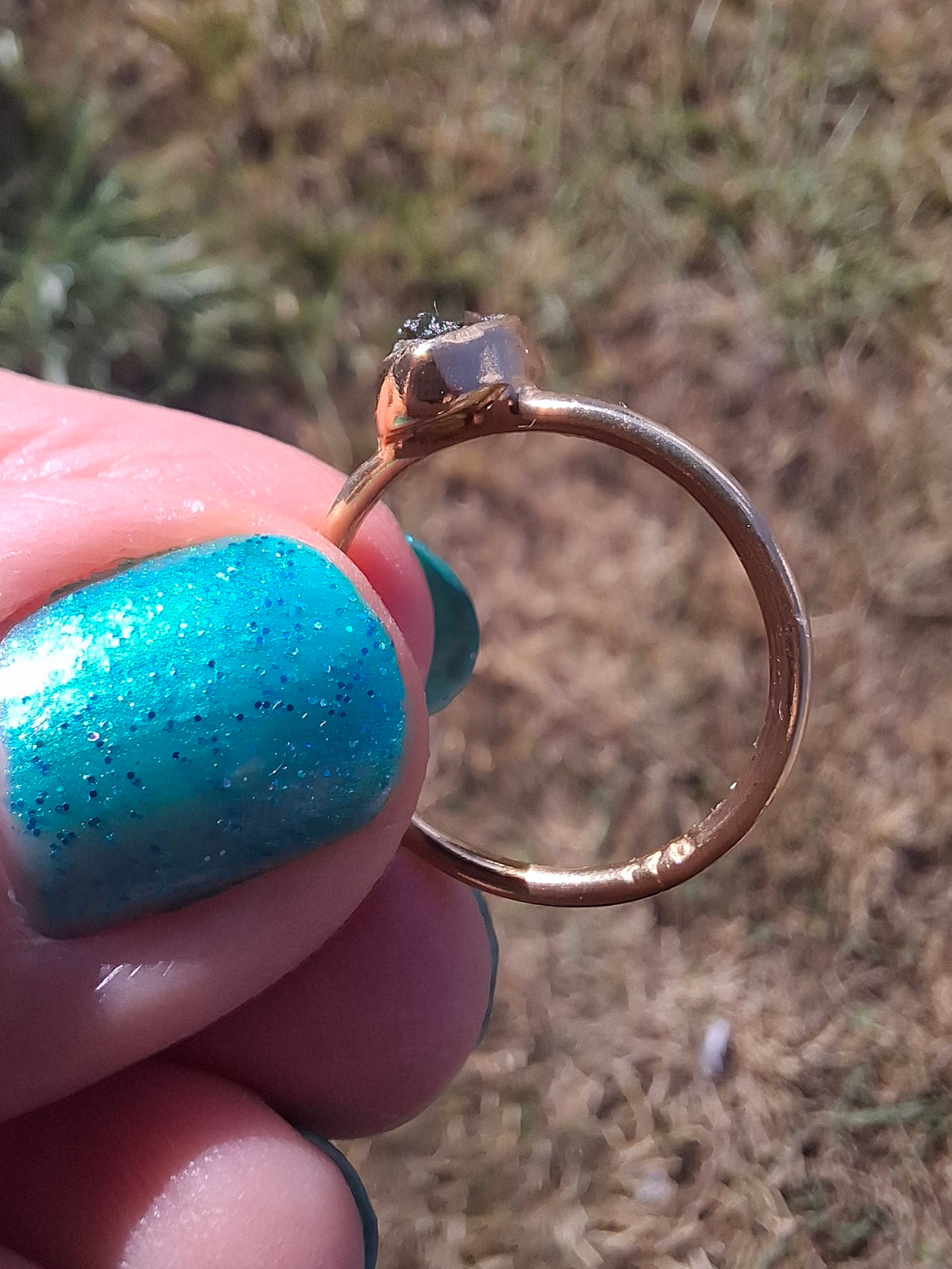 Moldavite Ring, 14K GOLD Plated, size large L, Tektite (Ref: R343)
