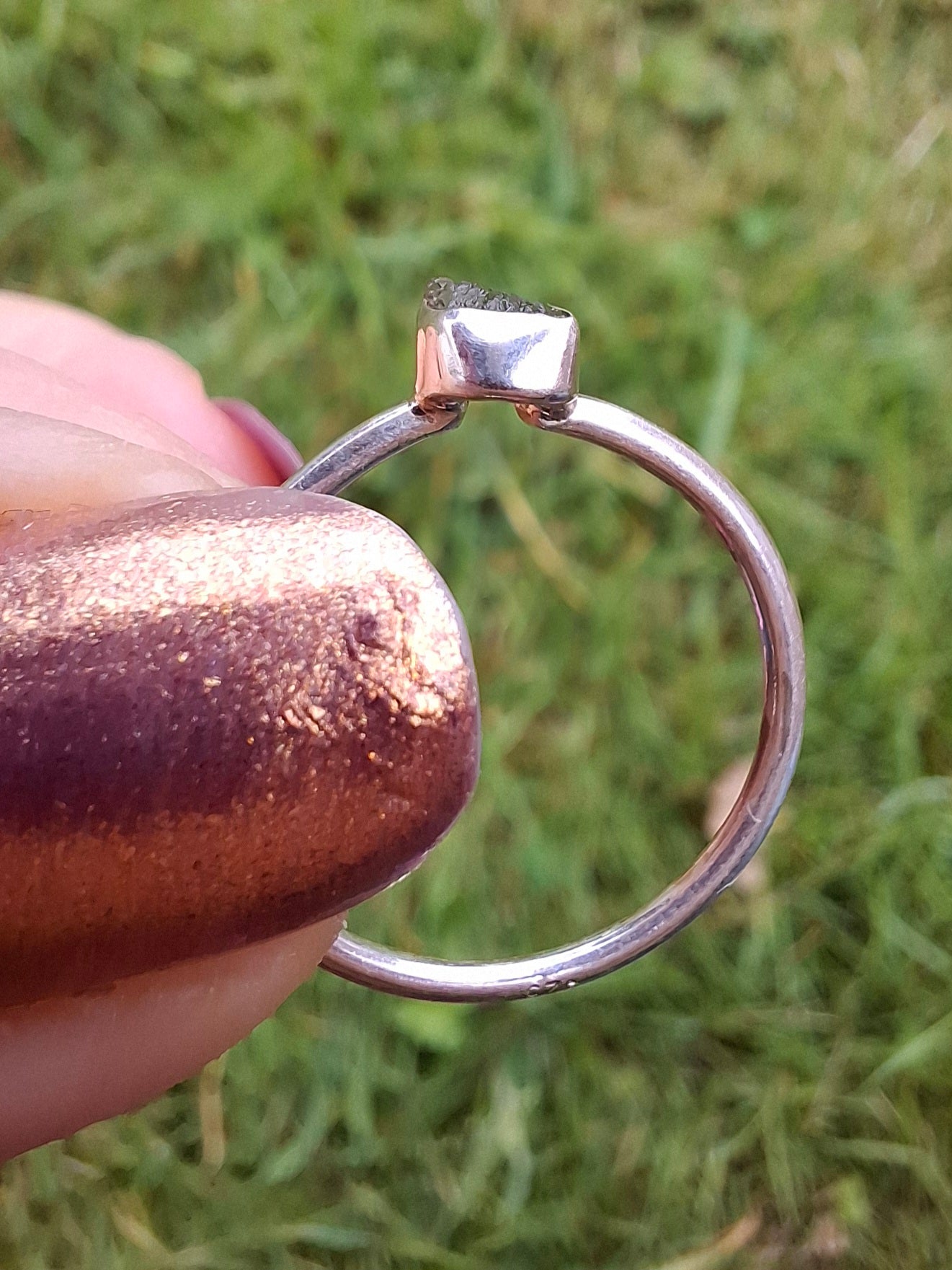 Moldavite Ring, size large M, 925 Silver, Tektite (Ref: R38)