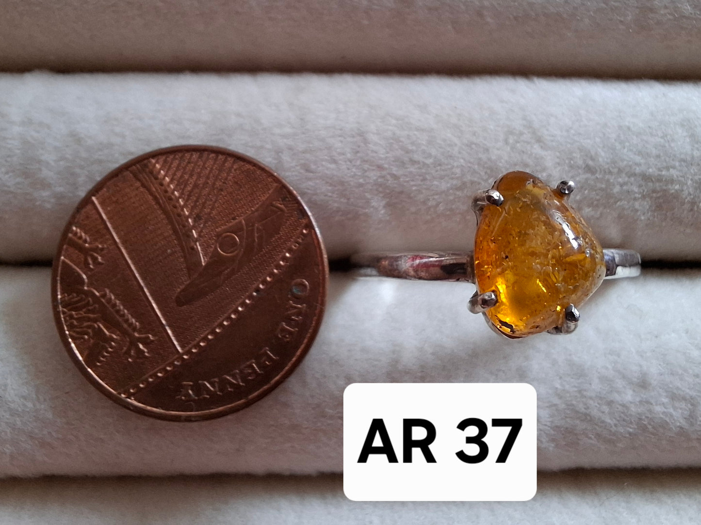 Baltic Amber Ring, size large Y, 925 Silver, Fossil (Ref: AR37)