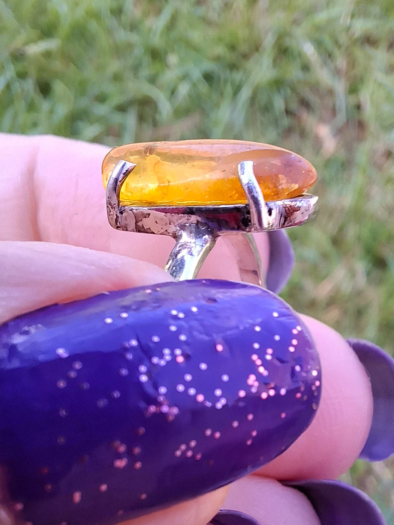Baltic Amber Ring, size large J/small K, 925 Silver, Fossil (Ref: AR30)
