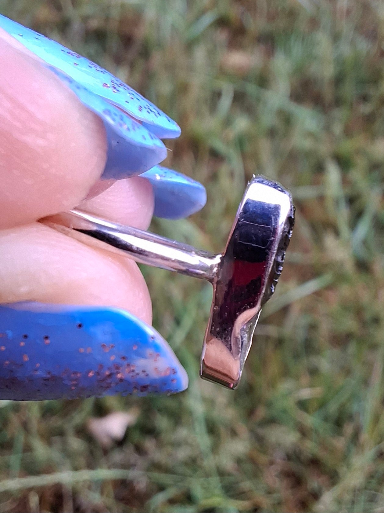Moldavite Ring, size Large G, 925 Silver, Tektite (Ref: R18)