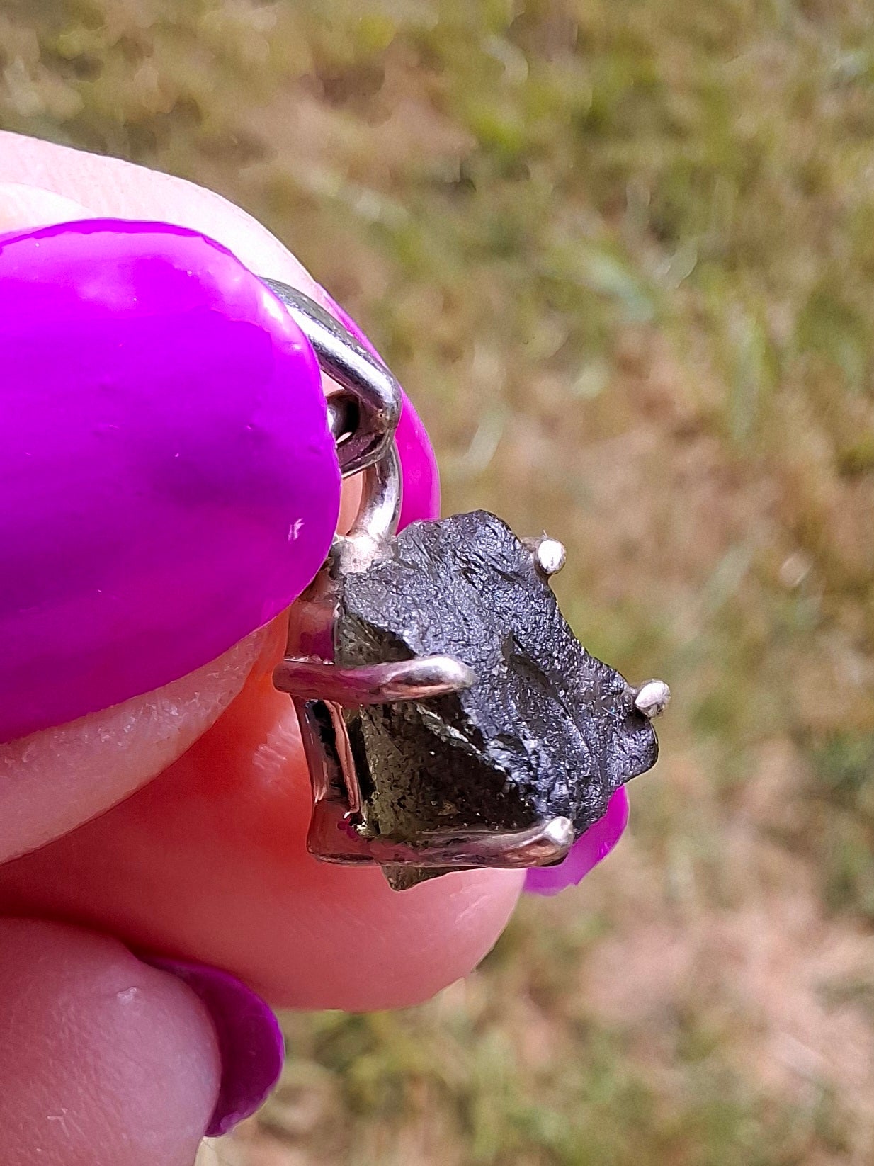 Moldavite Claw Pendant, 925 Silver, Tektite (Ref: P20)
