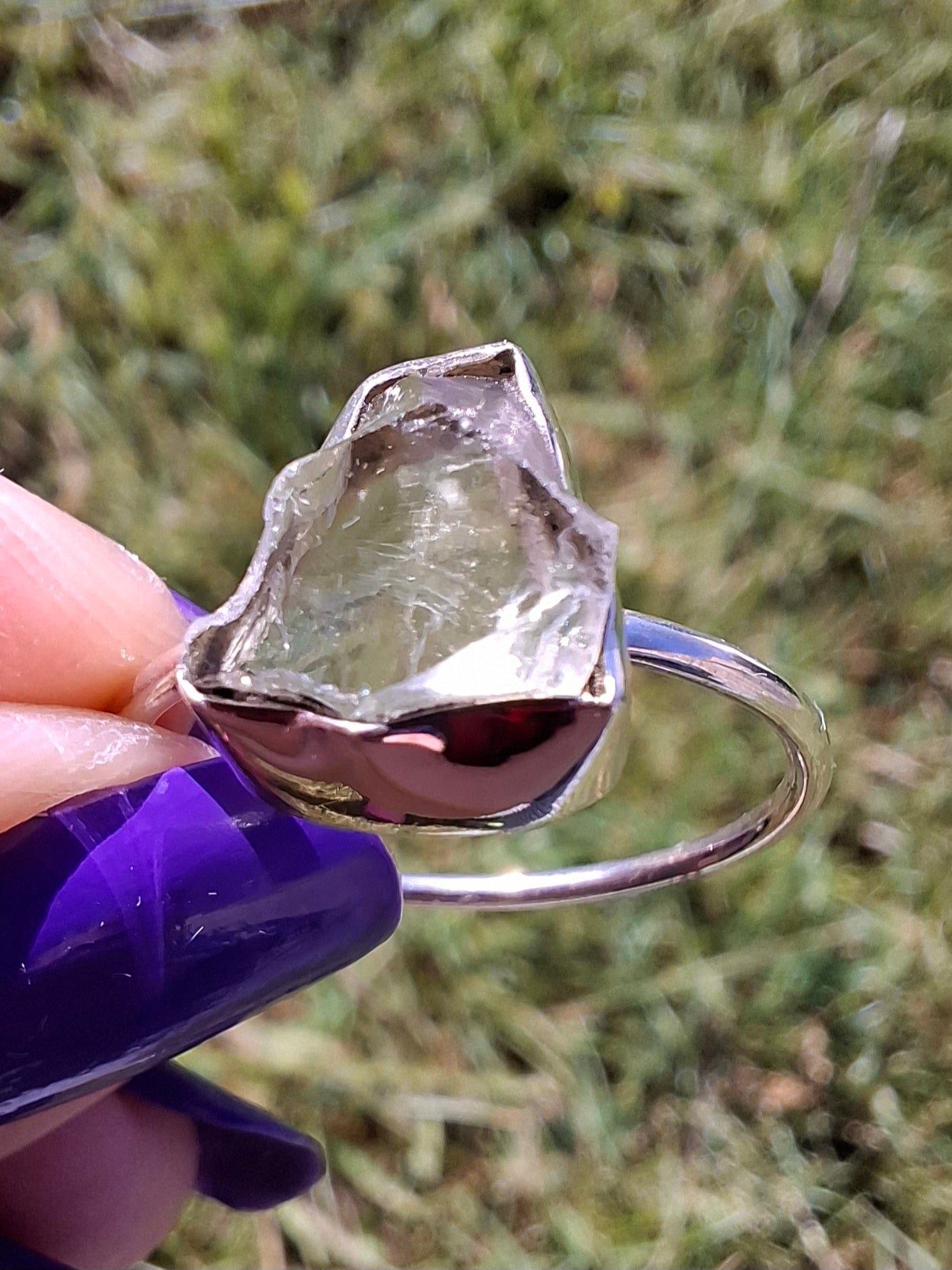 Libyan Desert Glass Ring, size large V, 925 Silver, Tektite (Ref: LR56)
