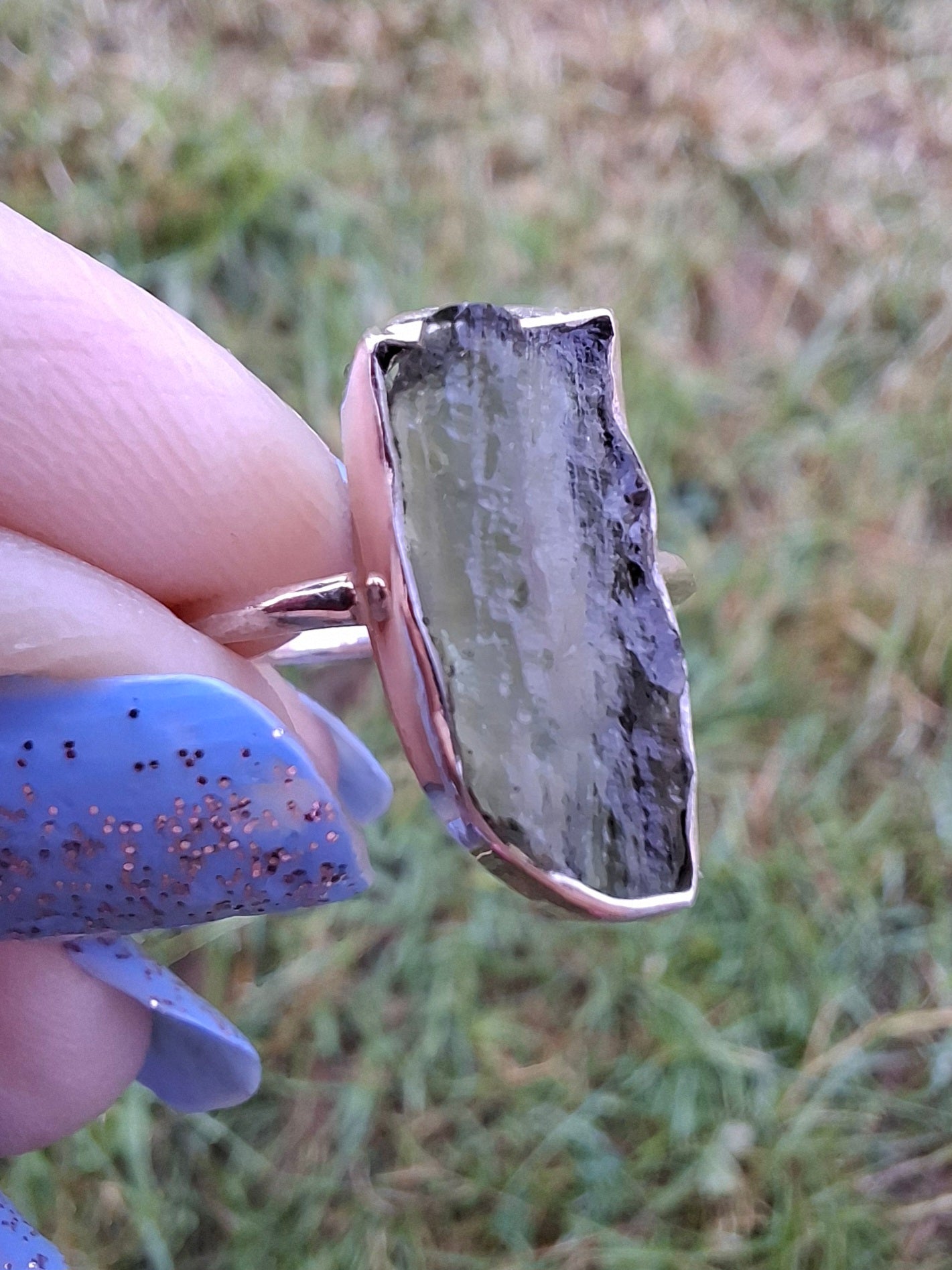 Moldavite Ring, size K, 925 Silver, Tektite (Ref: R21)