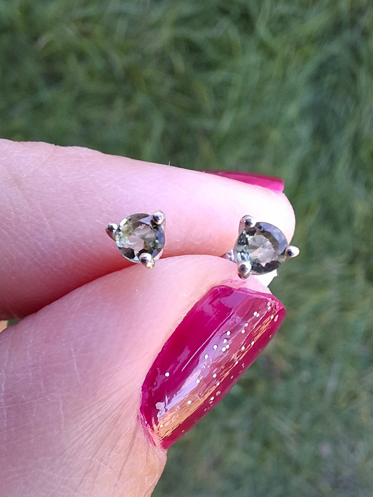 Moldavite (Faceted) 3mm Stud Earrings, 925 Silver (Ref: Pair59)