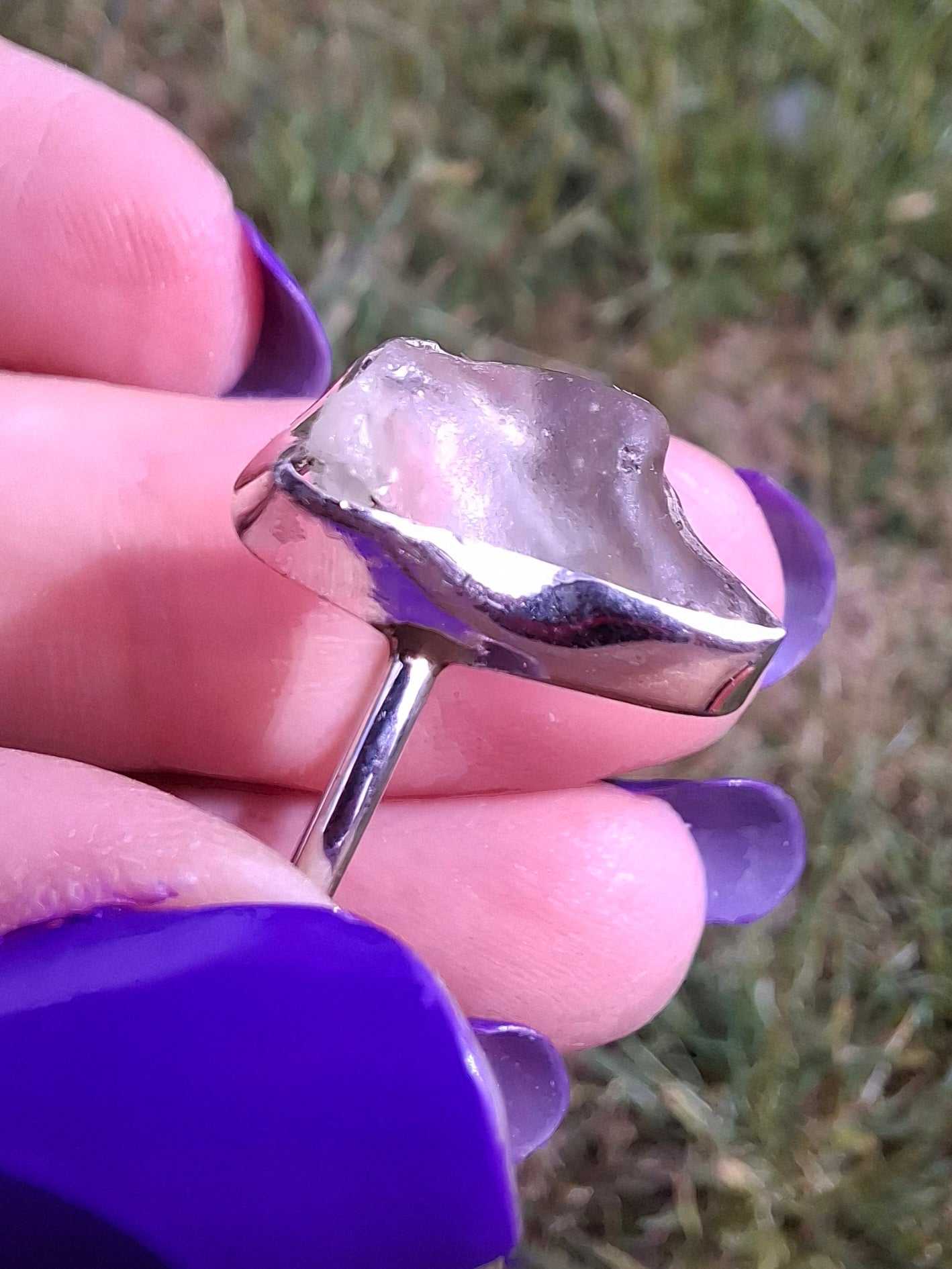 Libyan Desert Glass Ring, size large Q, 925 Silver, Tektite (Ref: LR36)