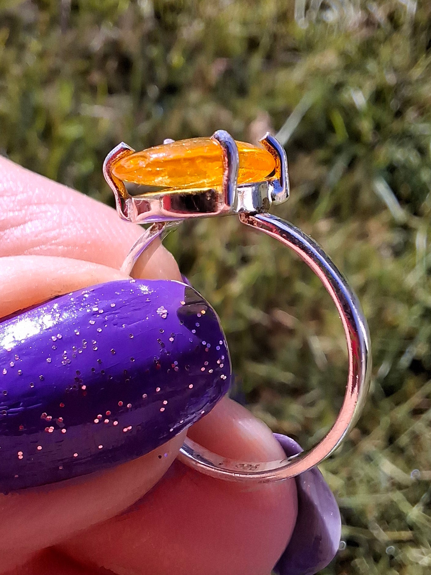 Baltic Amber Ring, size large N, 925 Silver, Fossil (Ref: AR9)