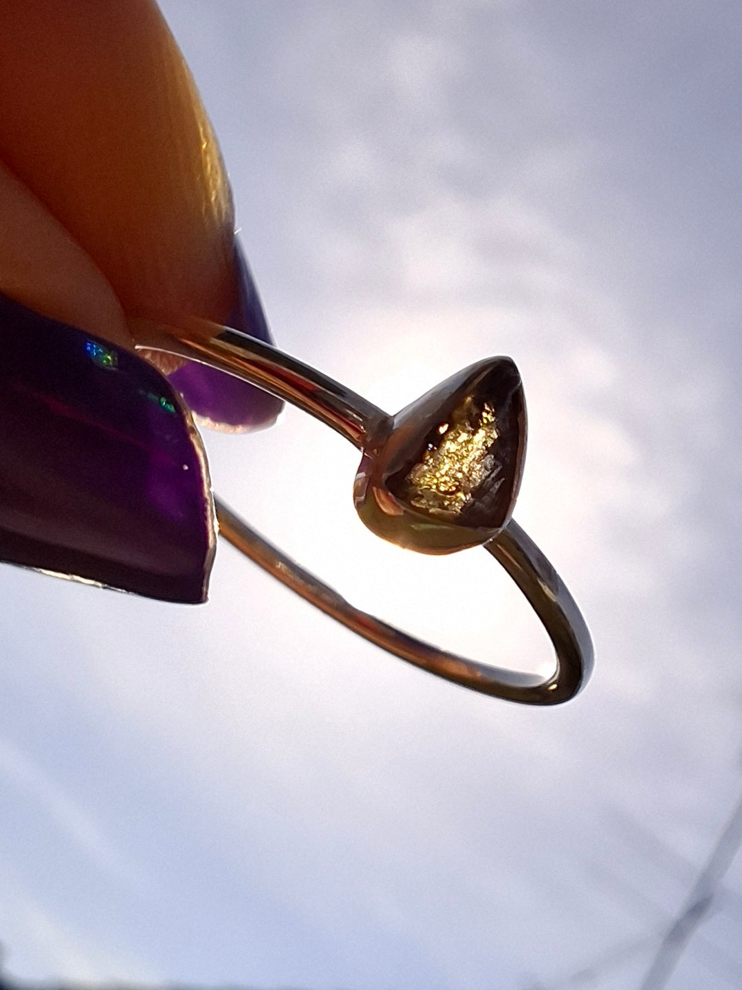 Moldavite Ring, size small T, 925 silver, Tektite (Ref: 56)