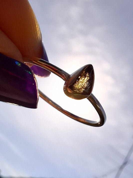 Moldavite Ring, size small T, 925 silver, Tektite (Ref: 56)
