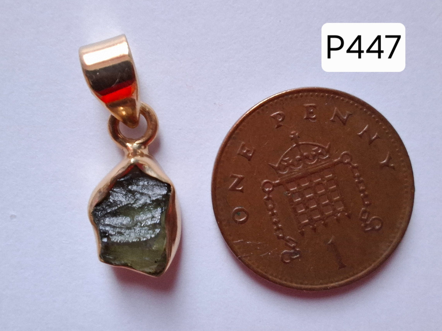 Moldavite Pendant, 14K GOLD Plated, Tektite (Ref: P447)