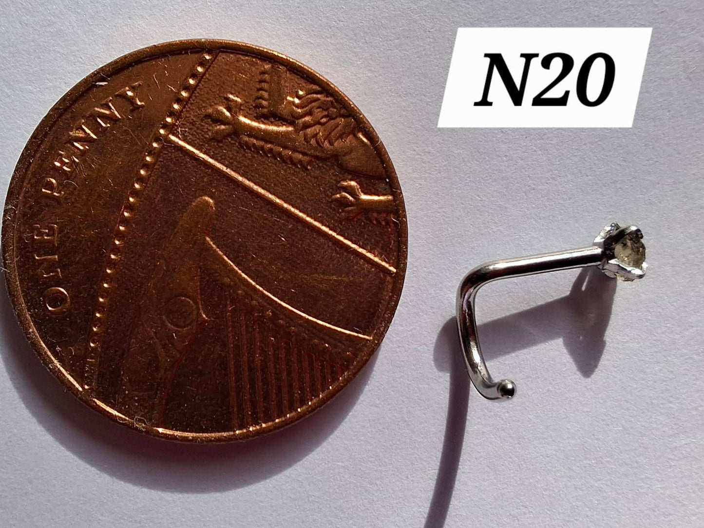 Moldavite (raw) NOSE STUD, 18G, Corkscrew, Surgical Steel, Tektite (Ref: N20)