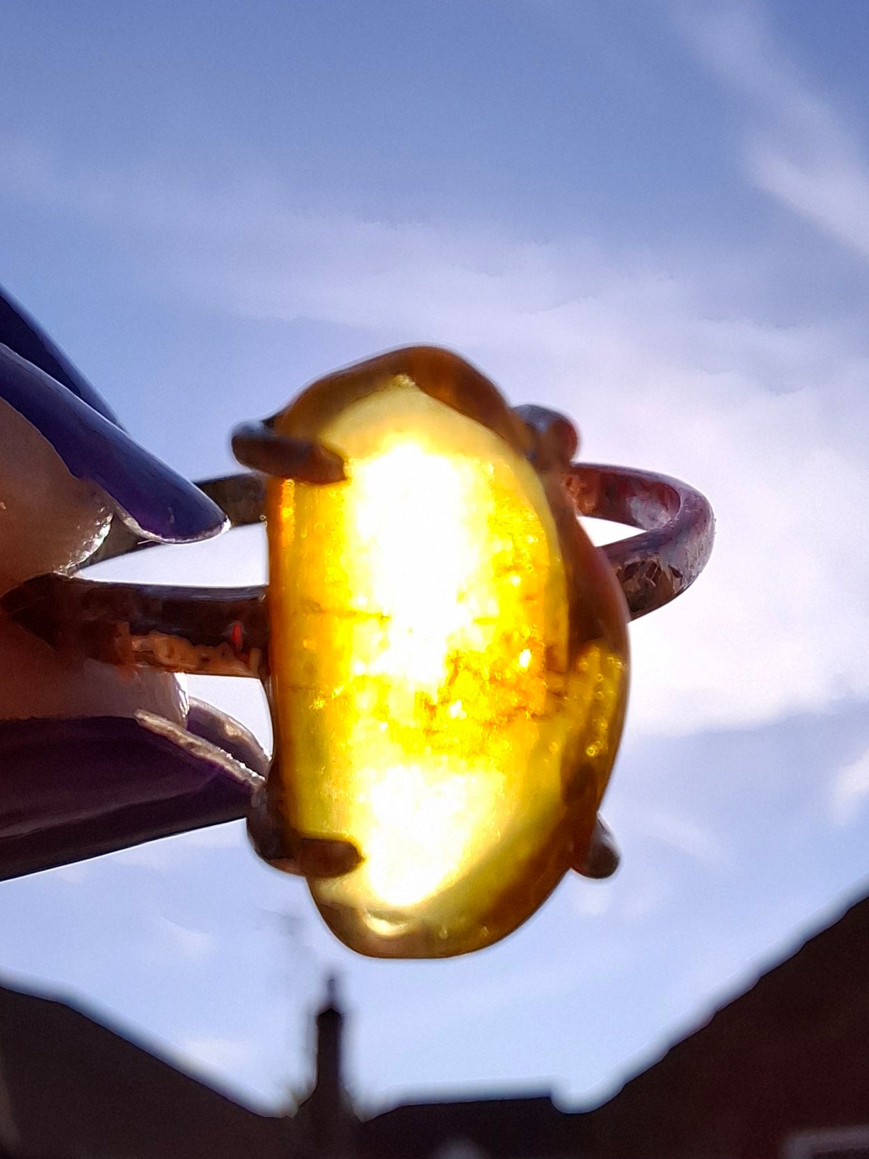 Baltic Amber Ring, size large T, 925 Silver, Fossil (Ref: AR18)